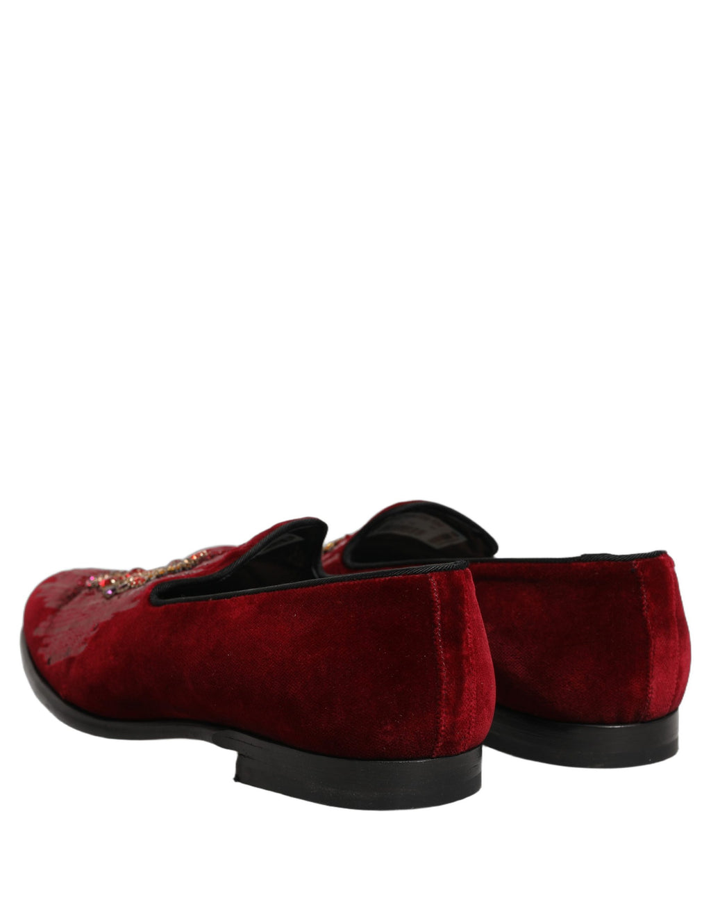 Dolce & Gabbana Maroon Sequin Gemstone Dress Loafers Shoes
