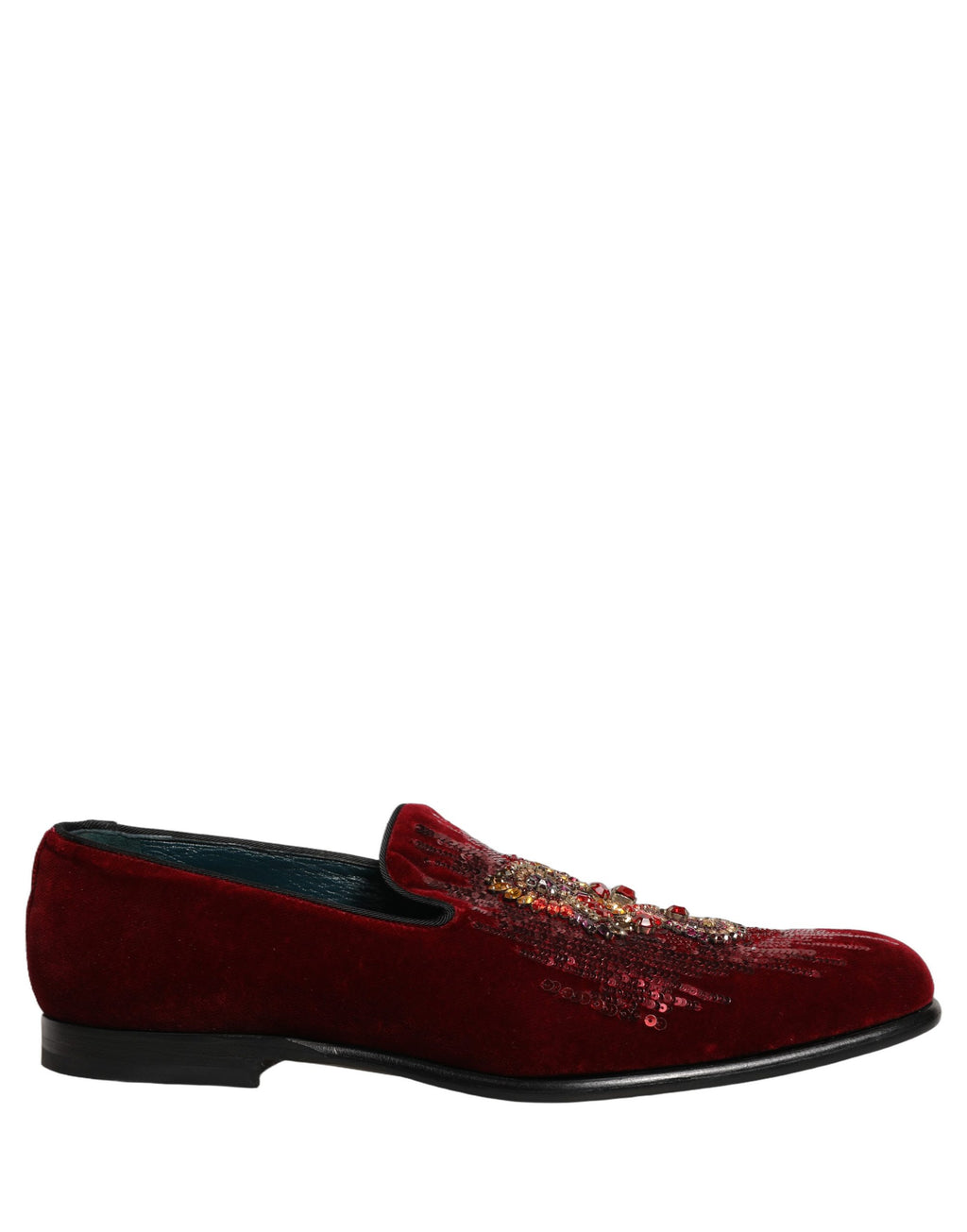 Dolce & Gabbana Maroon Sequin Gemstone Dress Loafers Shoes