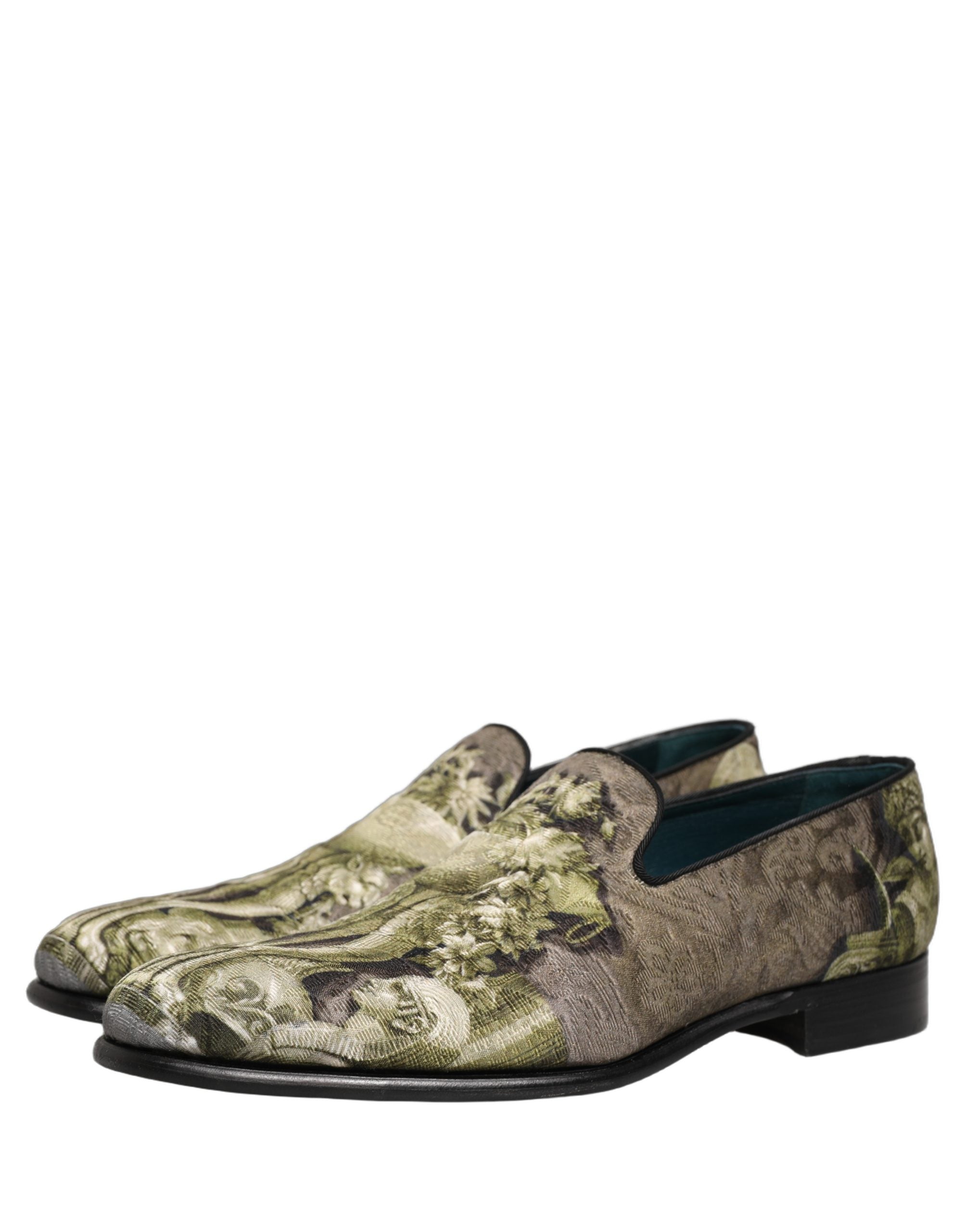 Dolce & Gabbana Braune Loafer mit Barock-Print zum Hineinschlüpfen