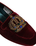 Dolce & Gabbana Burgunder Samt Loafer mit Krone