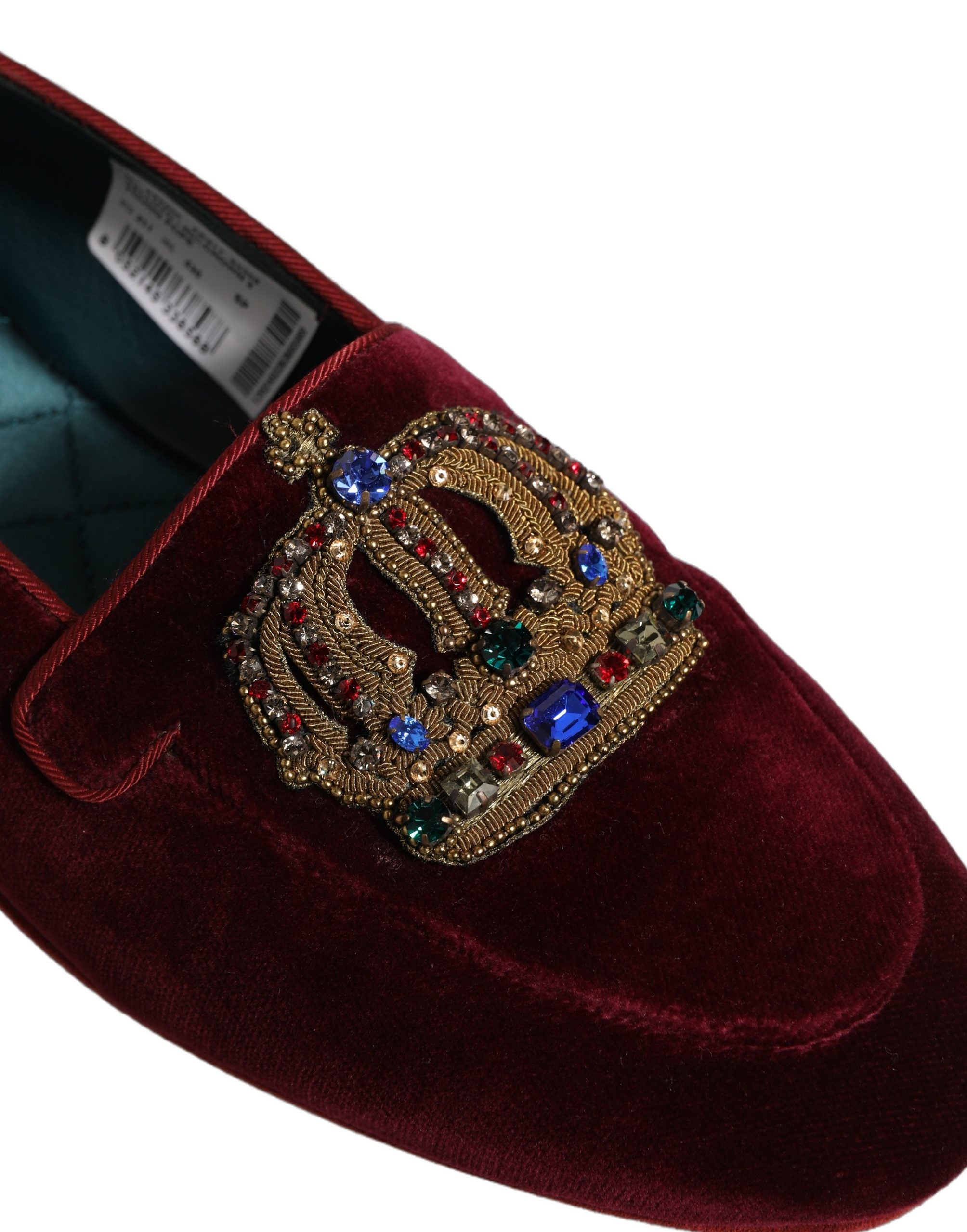 Dolce & Gabbana Burgunder Samt Loafer mit Krone