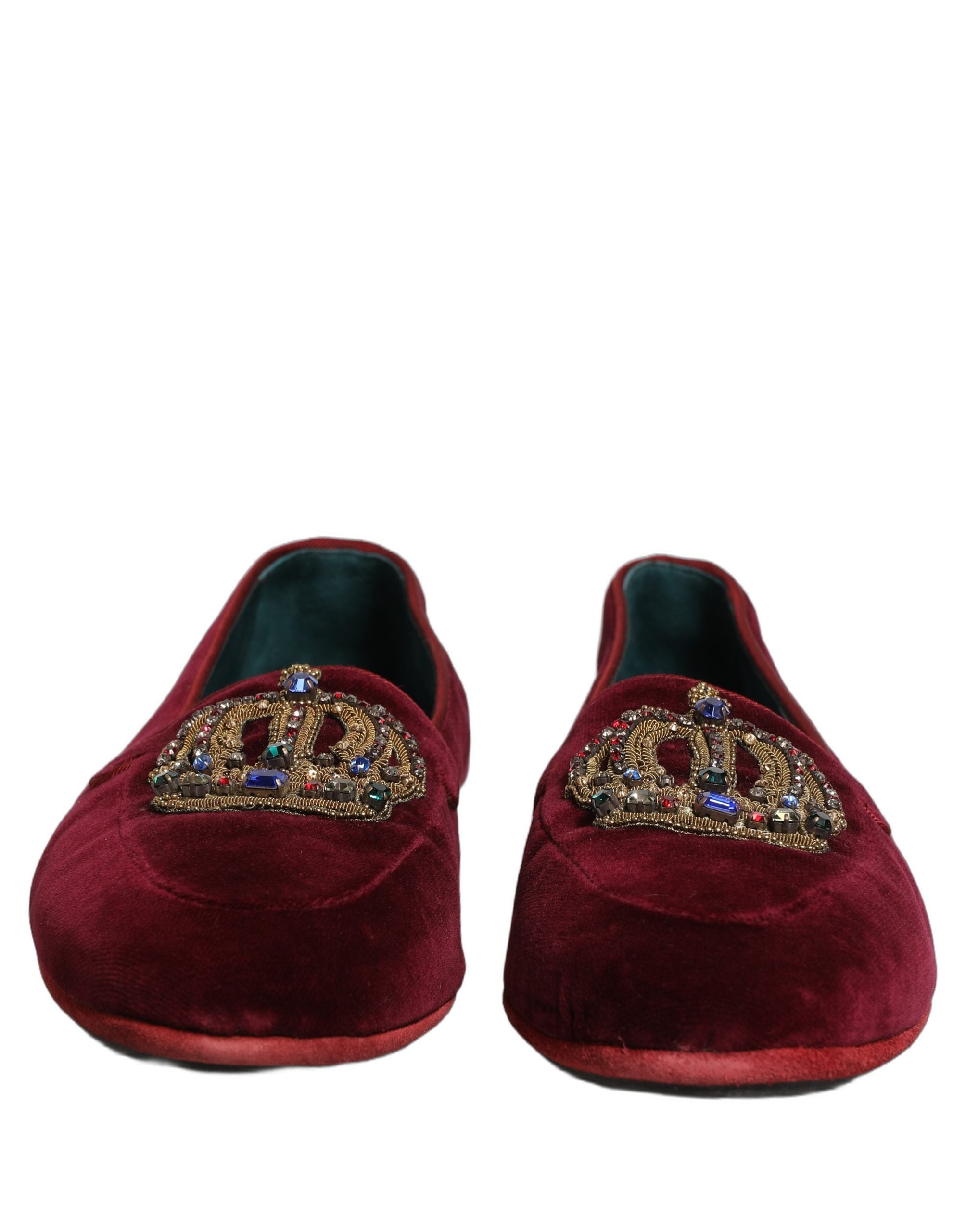 Dolce & Gabbana Burgunder Samt Loafer mit Krone