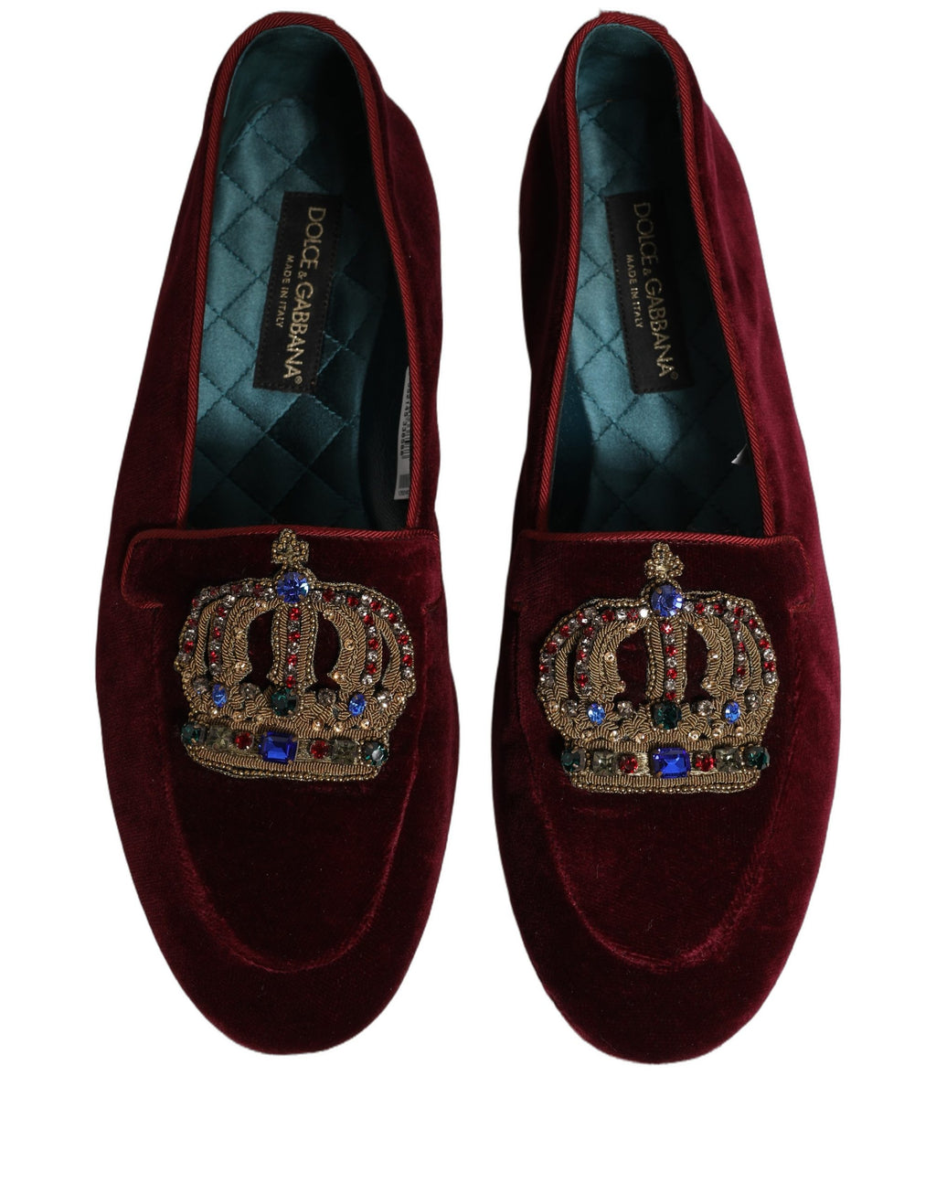 Dolce & Gabbana Burgunder Samt Loafer mit Krone