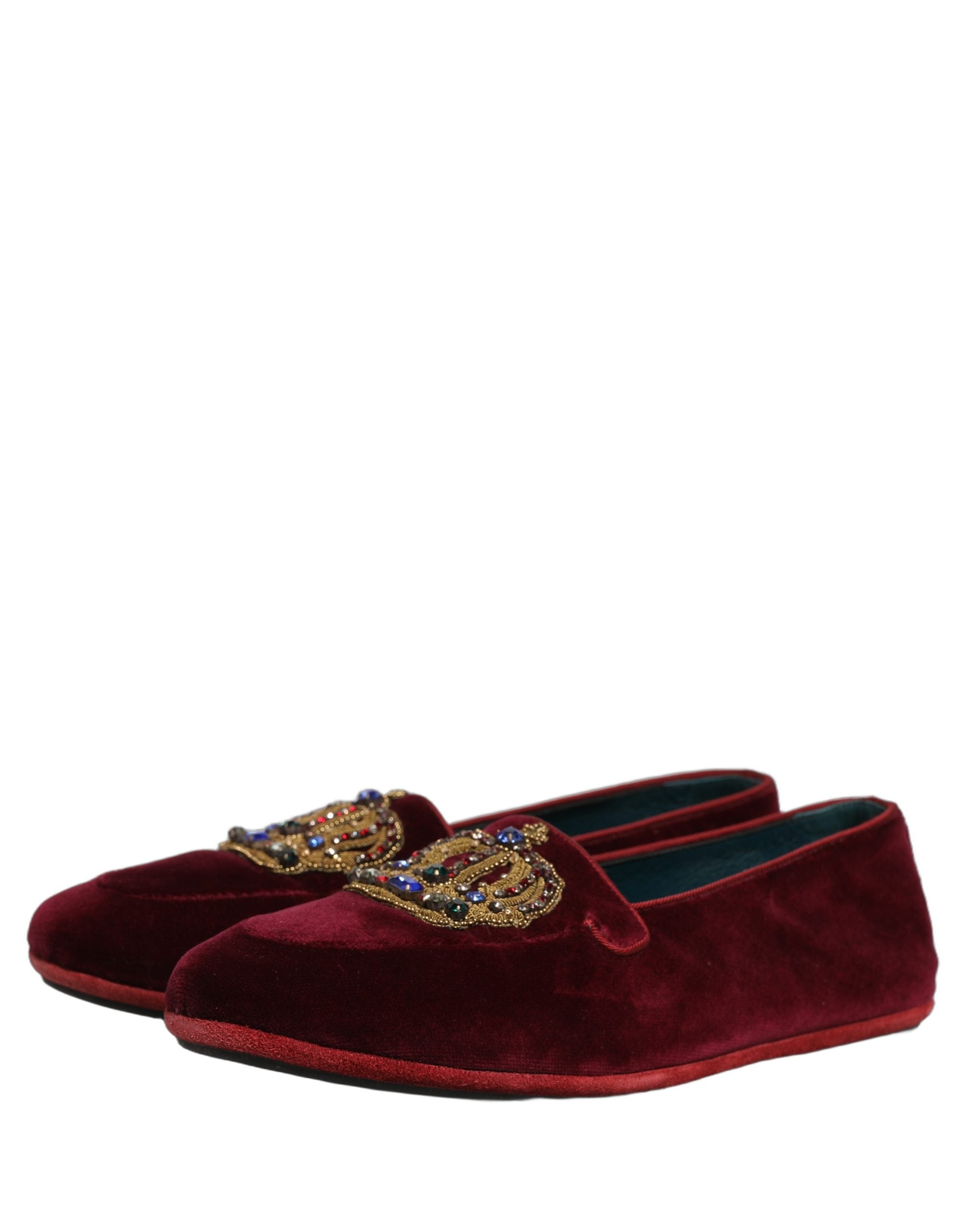 Dolce & Gabbana Burgunder Samt Loafer mit Krone