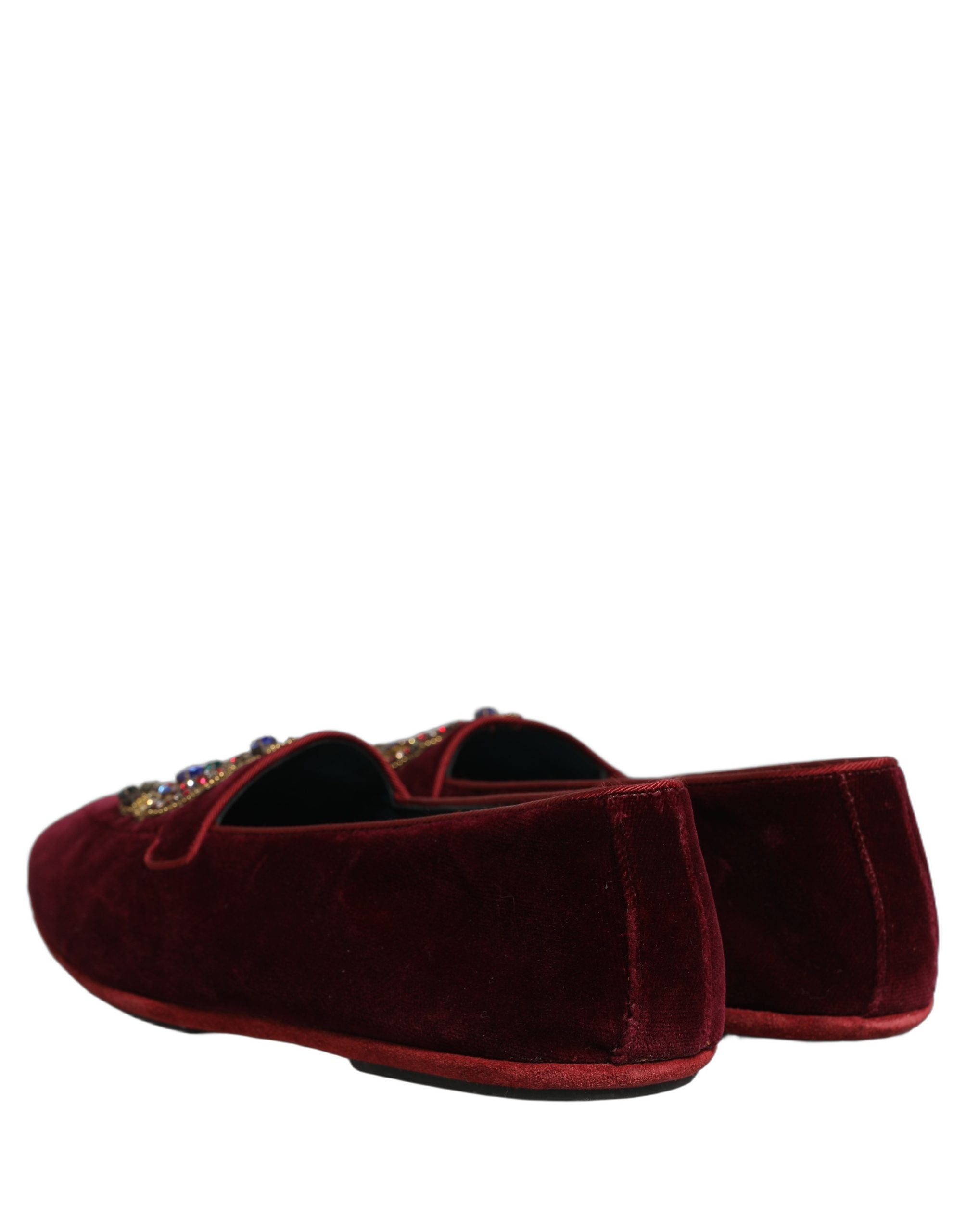 Dolce & Gabbana Burgunder Samt Loafer mit Krone