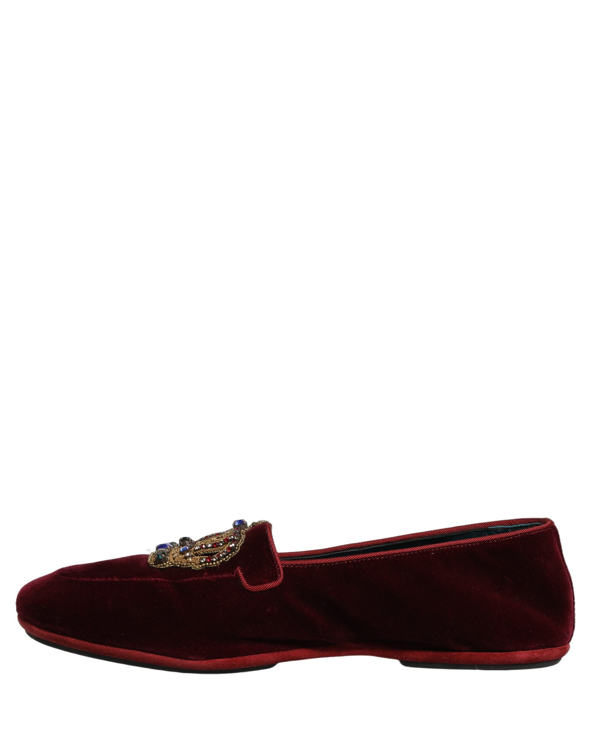 Dolce & Gabbana Burgunder Samt Loafer mit Krone
