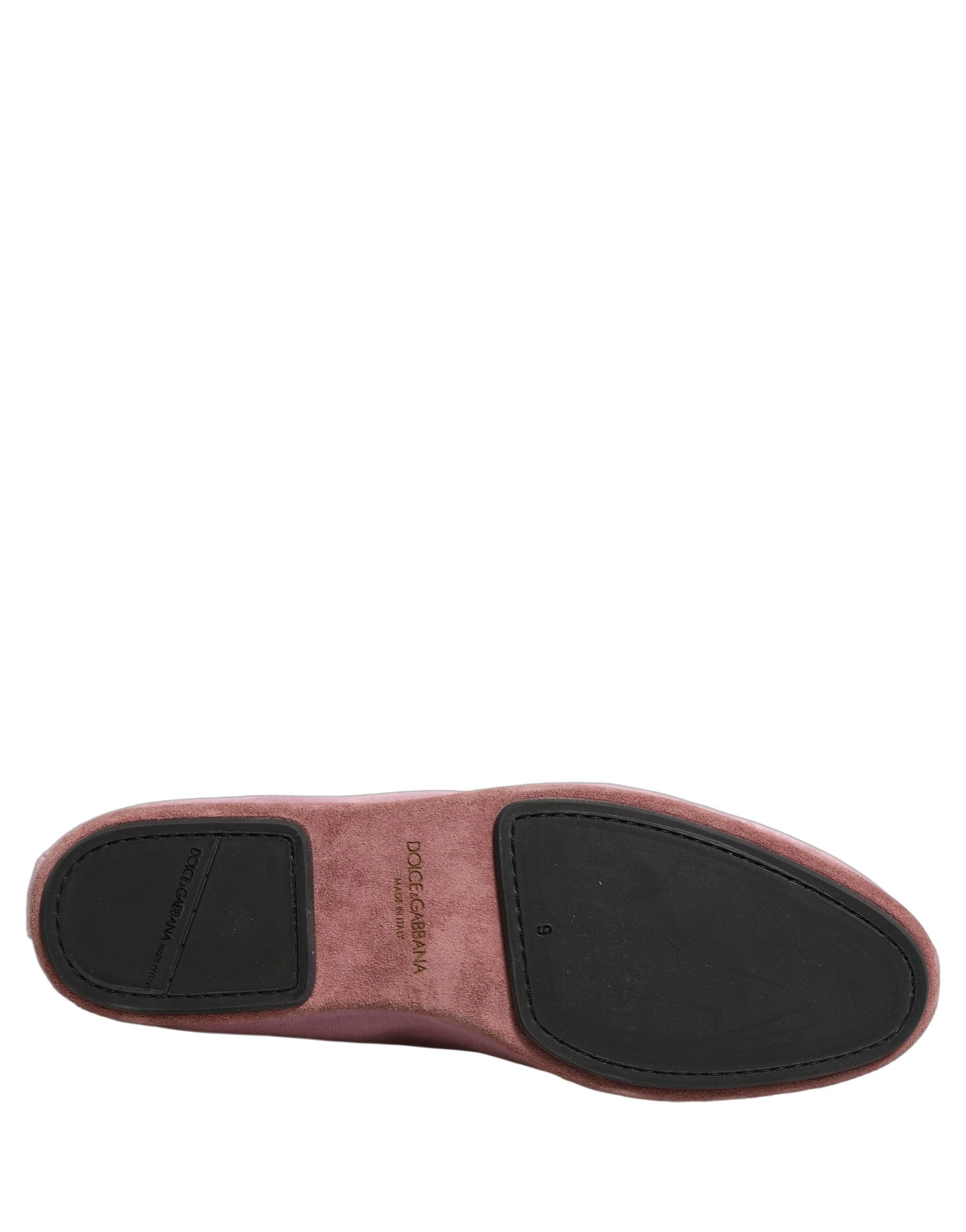 Dolce & Gabbana Pink Velvet Slip On Men Flats Loafers Shoes