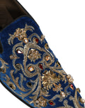 Dolce & Gabbana Blaue Samt-Loafer mit Verzierungen