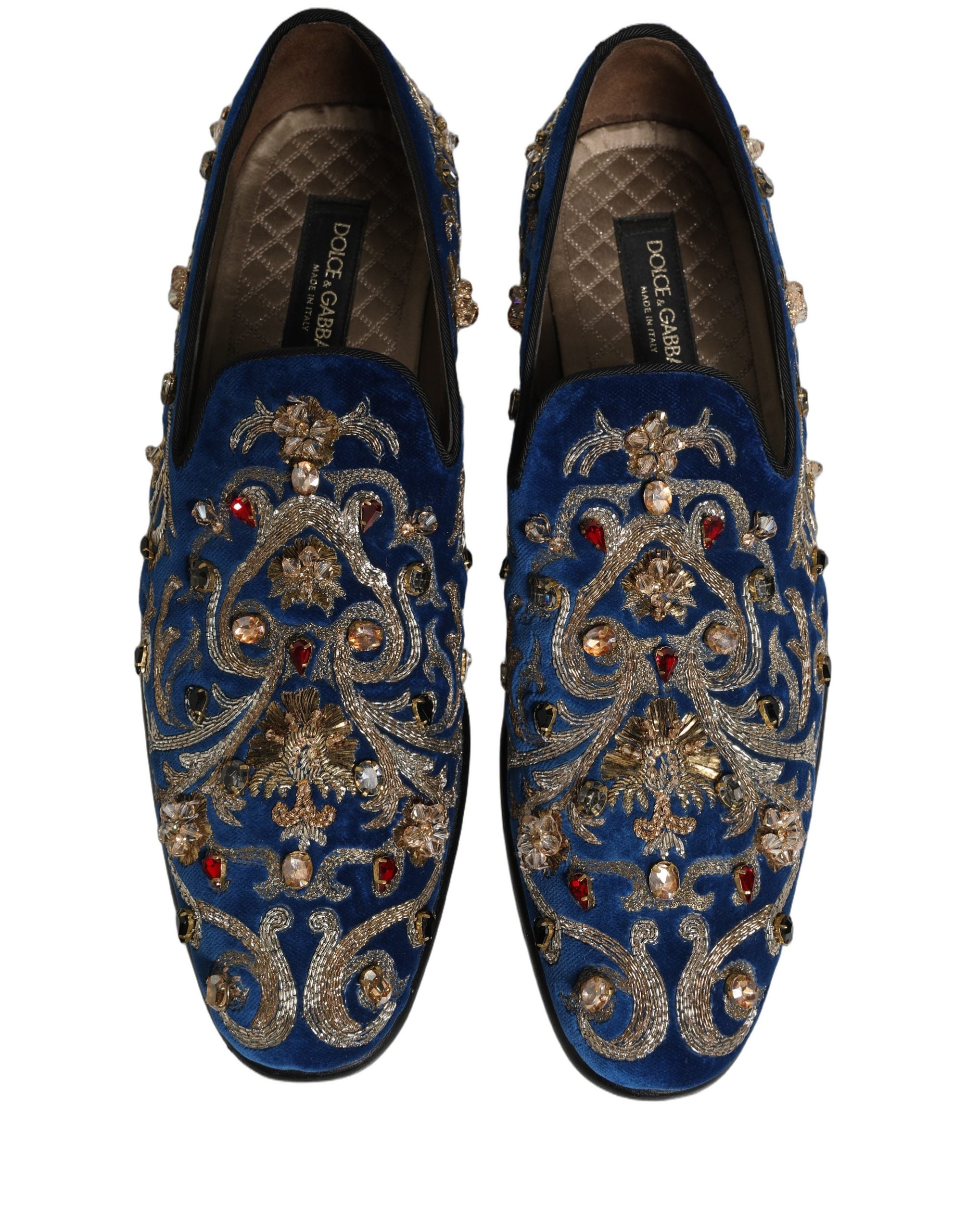 Dolce & Gabbana Blaue Samt-Loafer mit Verzierungen