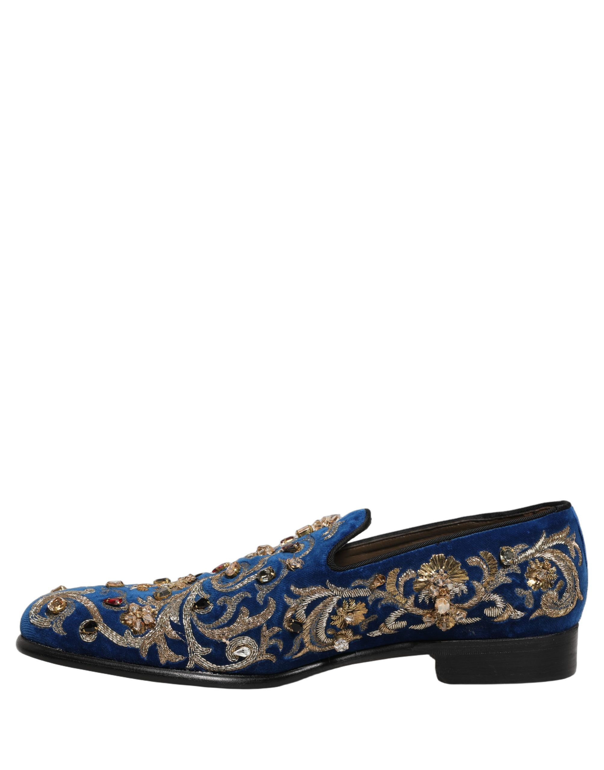 Dolce & Gabbana Blaue Samt-Loafer mit Verzierungen