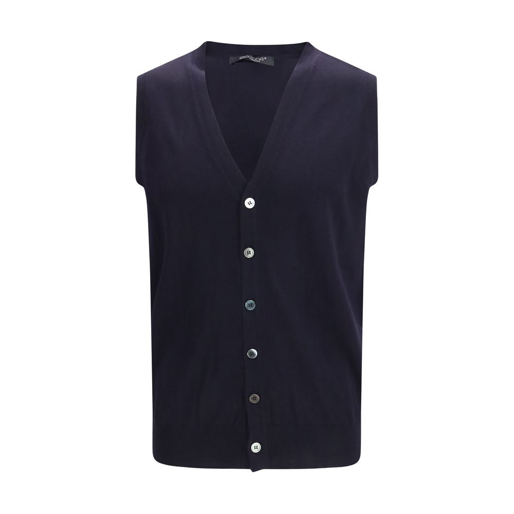 Aragona Cashmere Blauer Wollpullover Oves Aries Ärmellos