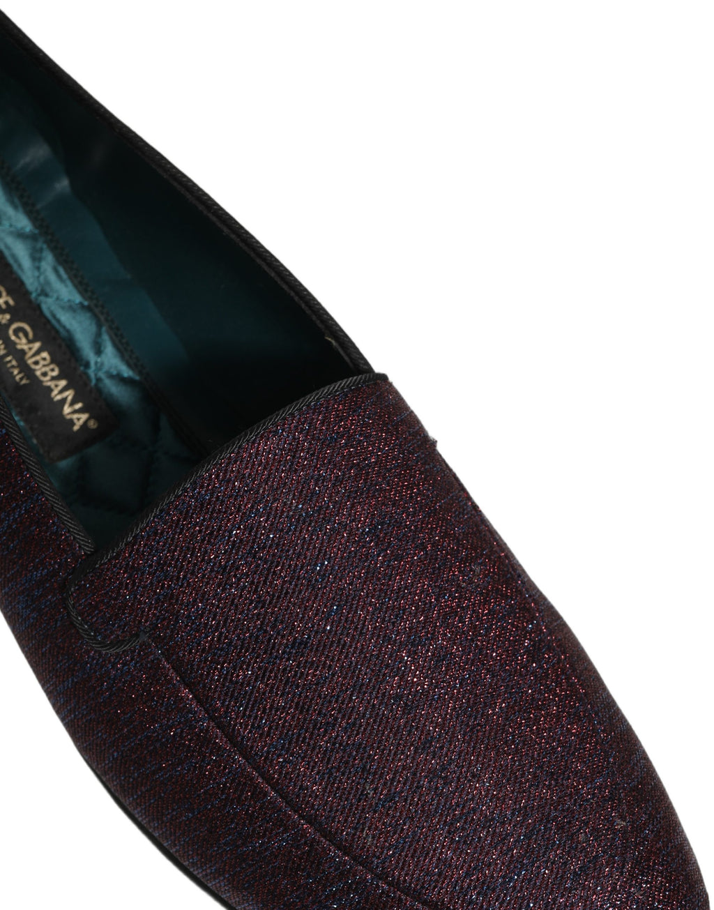 Dolce & Gabbana Maroon Glitzer Lurex Loafer-Schuhe mit Logo