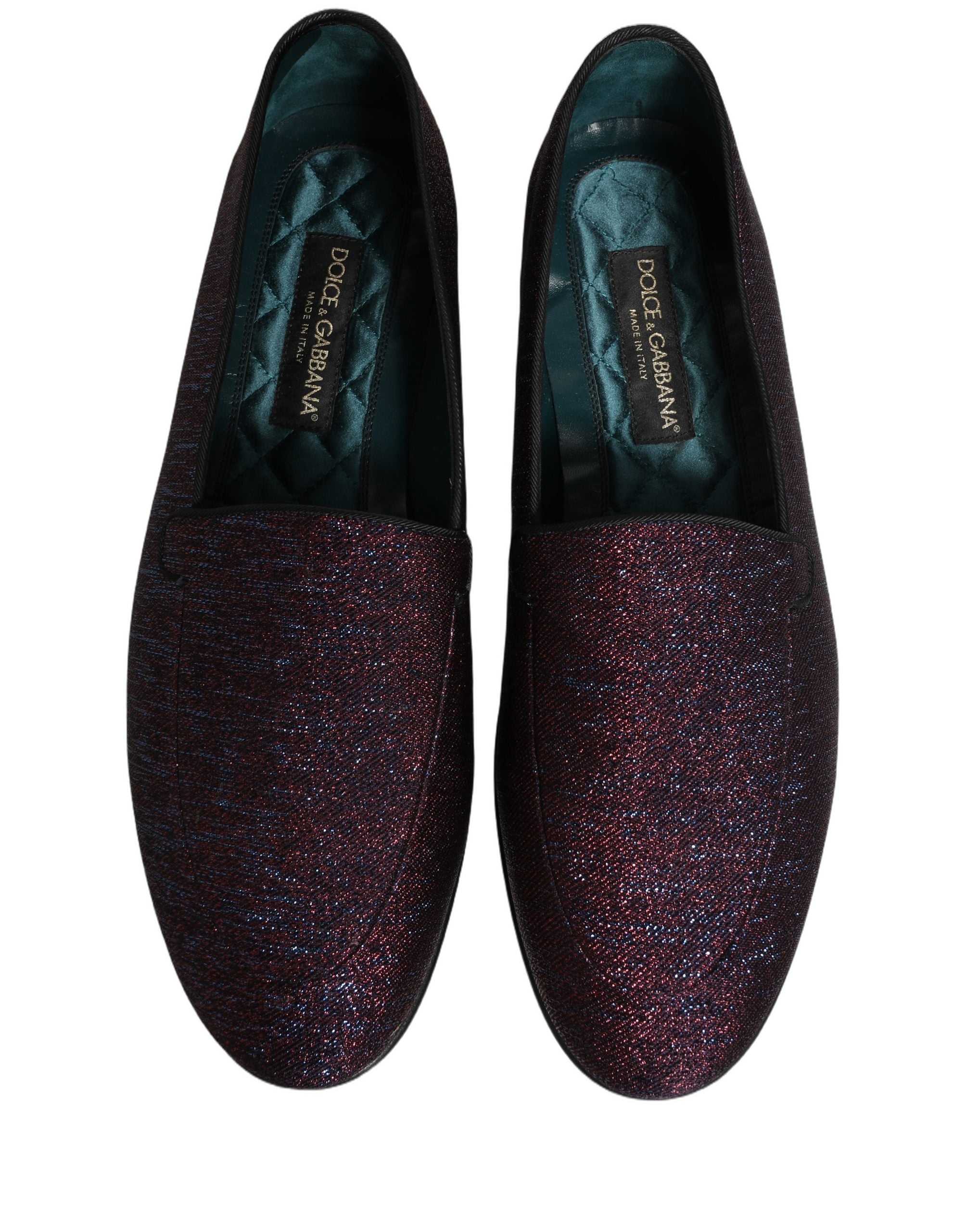 Dolce & Gabbana Maroon Glitzer Lurex Loafer-Schuhe mit Logo