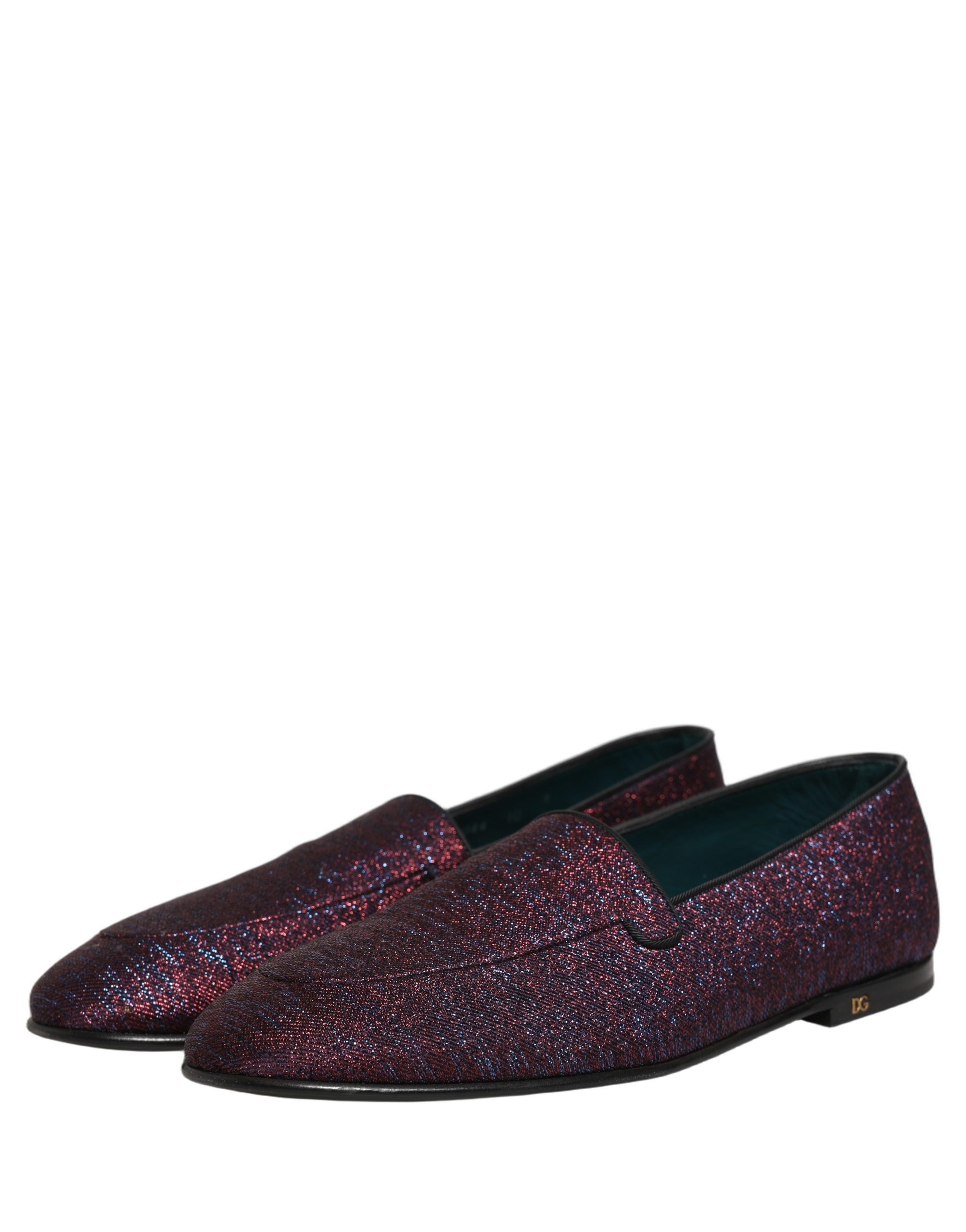 Dolce & Gabbana Maroon Glitzer Lurex Loafer-Schuhe mit Logo
