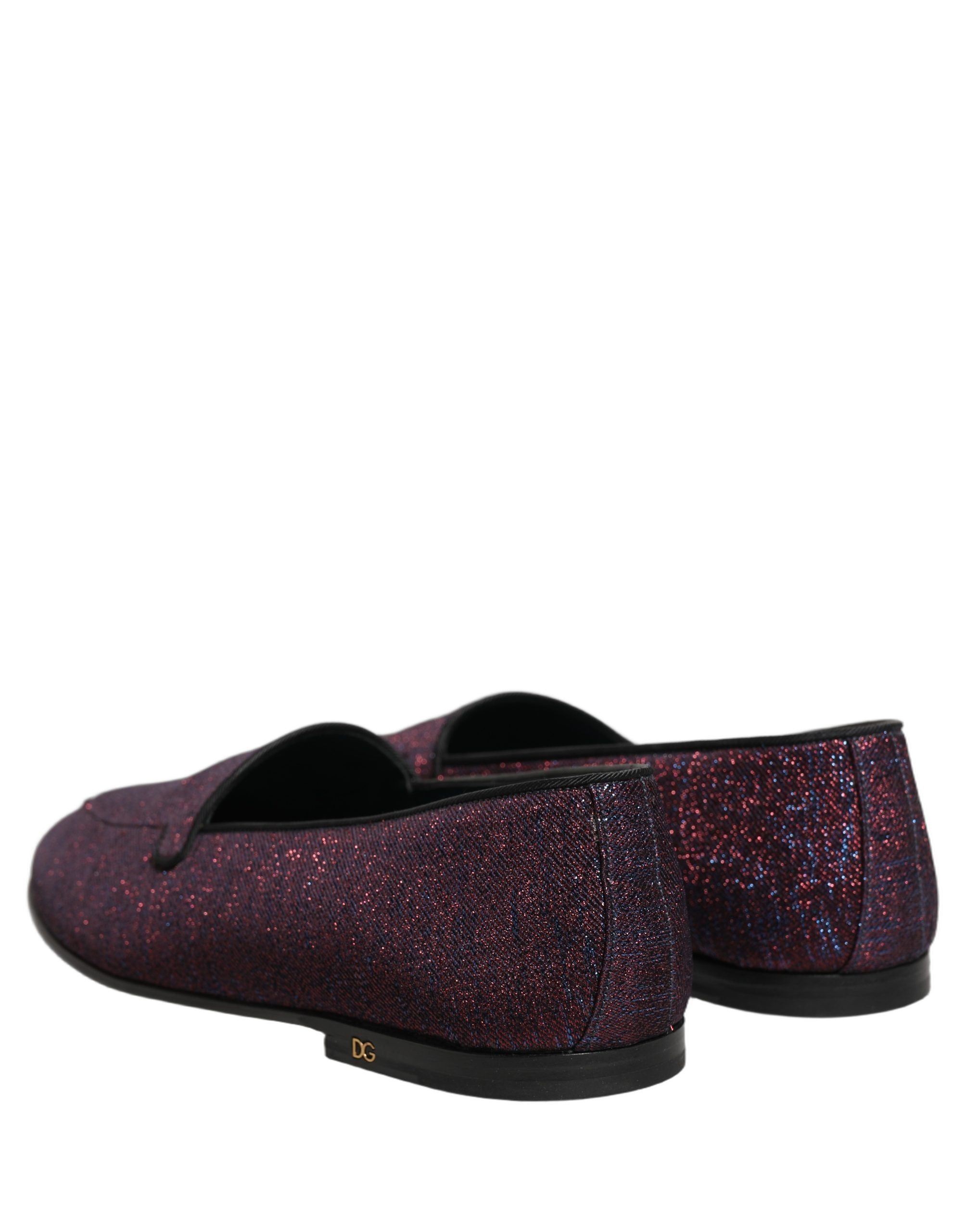 Dolce & Gabbana Maroon Glitzer Lurex Loafer-Schuhe mit Logo