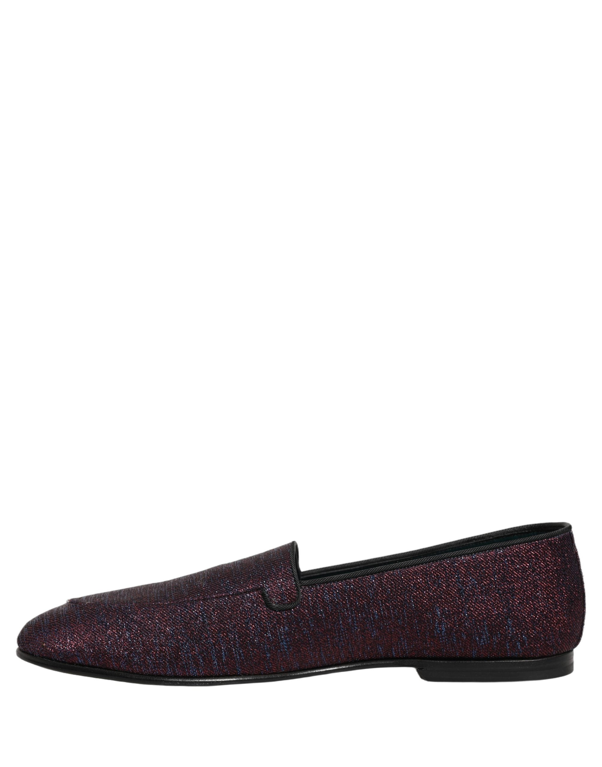 Dolce & Gabbana Maroon Glitzer Lurex Loafer-Schuhe mit Logo