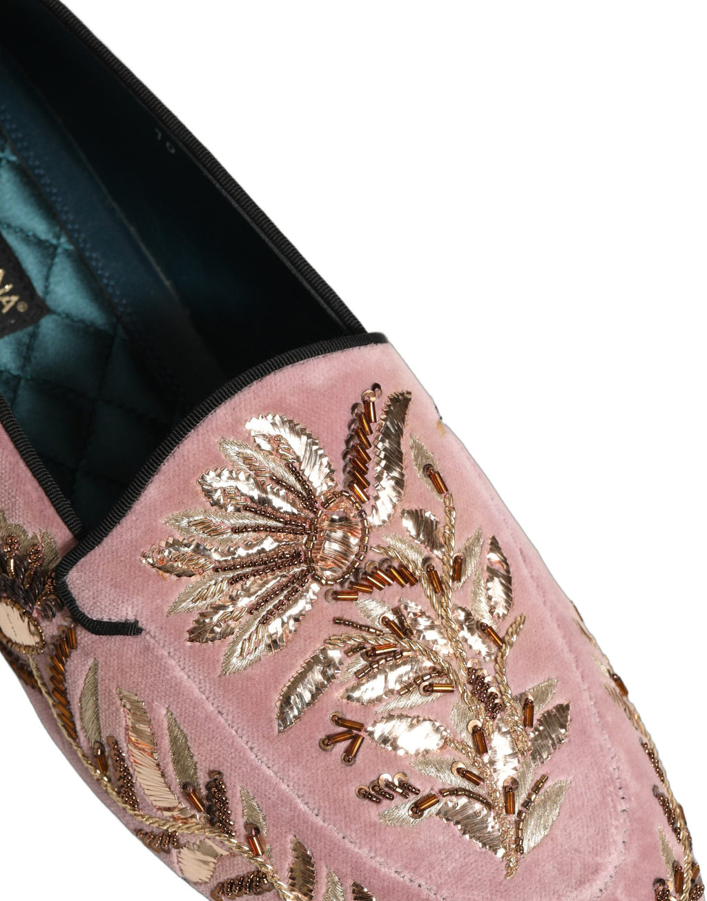 Dolce & Gabbana Pink Velvet Floral Embroidery Loafers Shoes