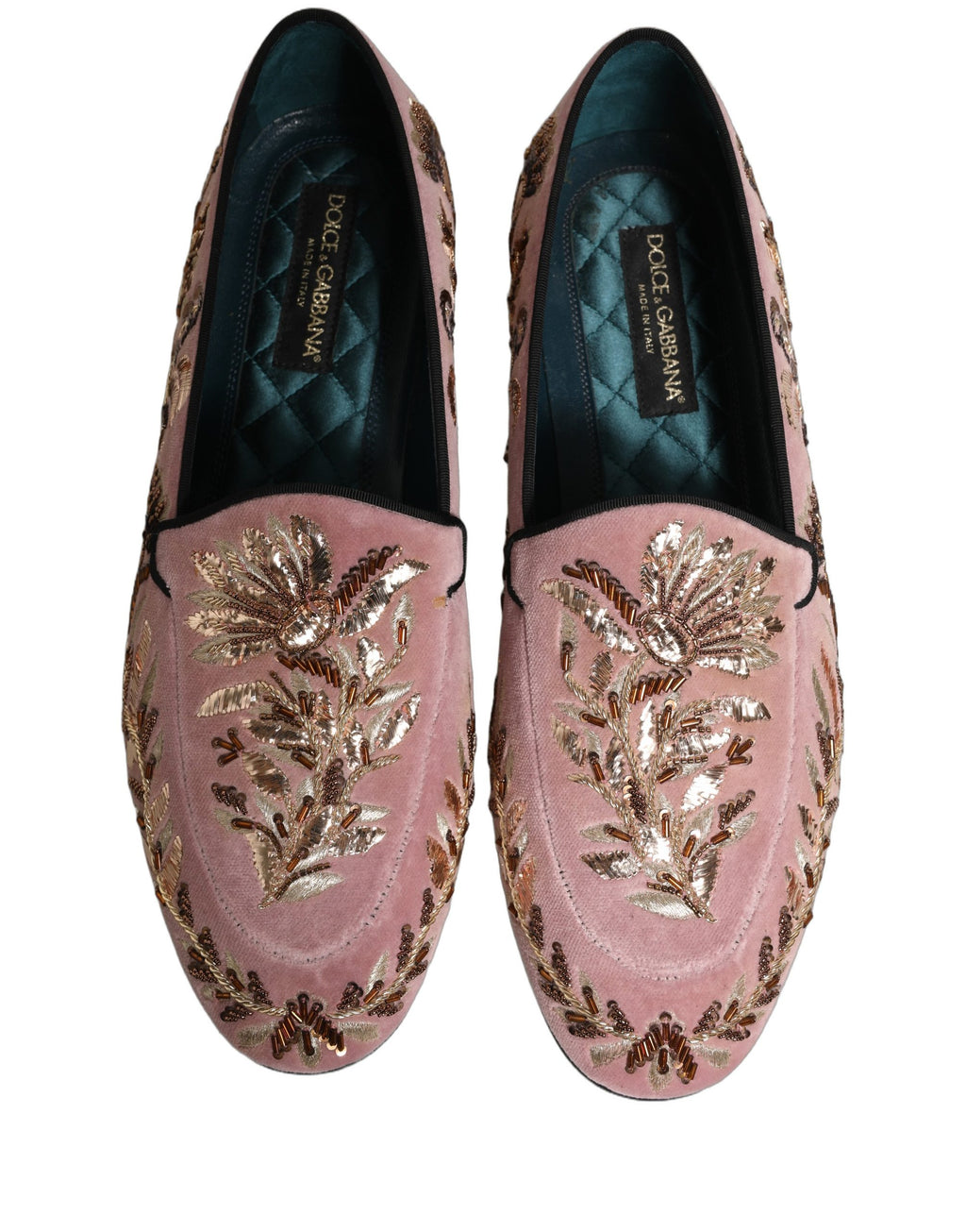 Dolce & Gabbana Pink Velvet Floral Embroidery Loafers Shoes