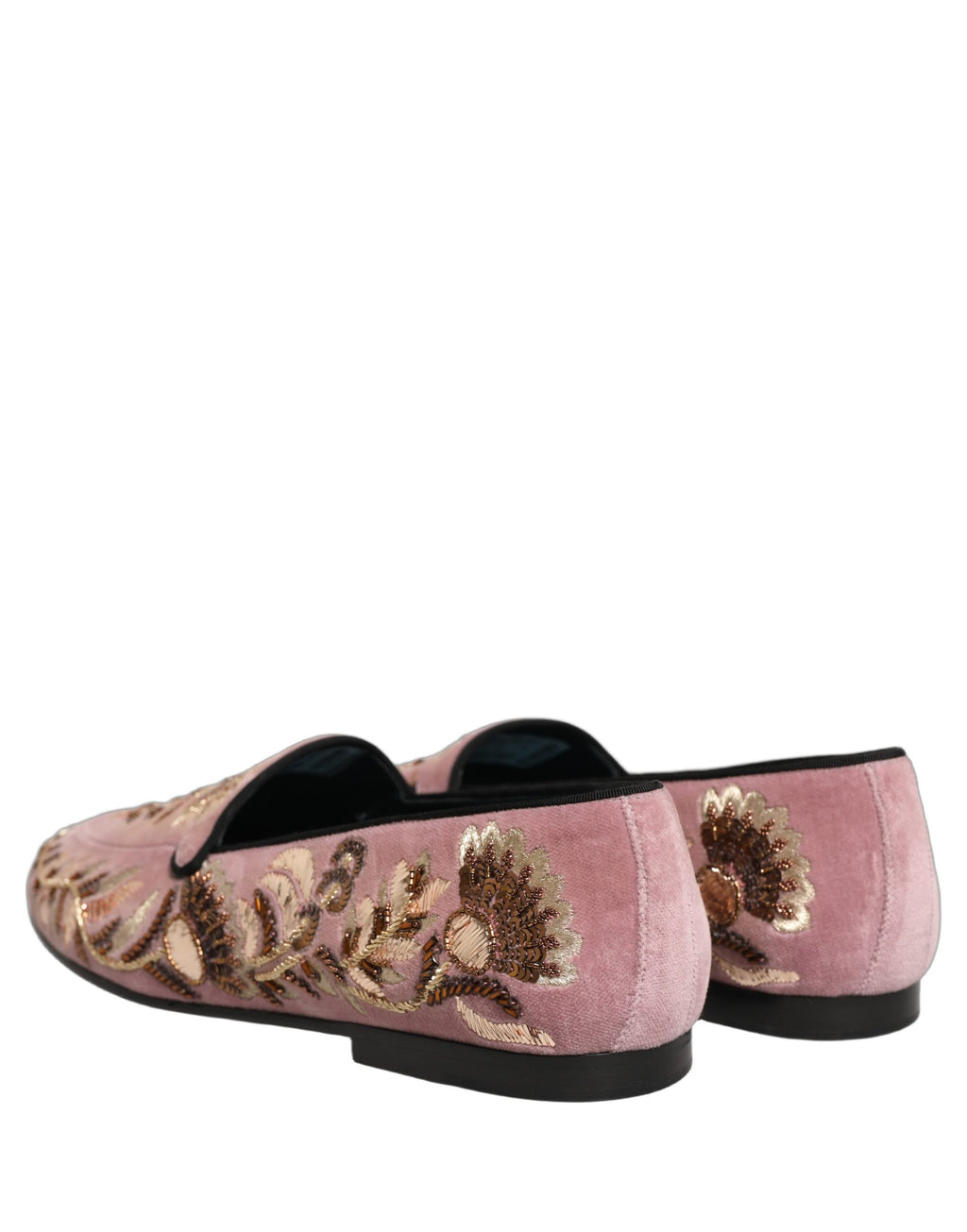 Dolce & Gabbana Pink Velvet Floral Embroidery Loafers Shoes