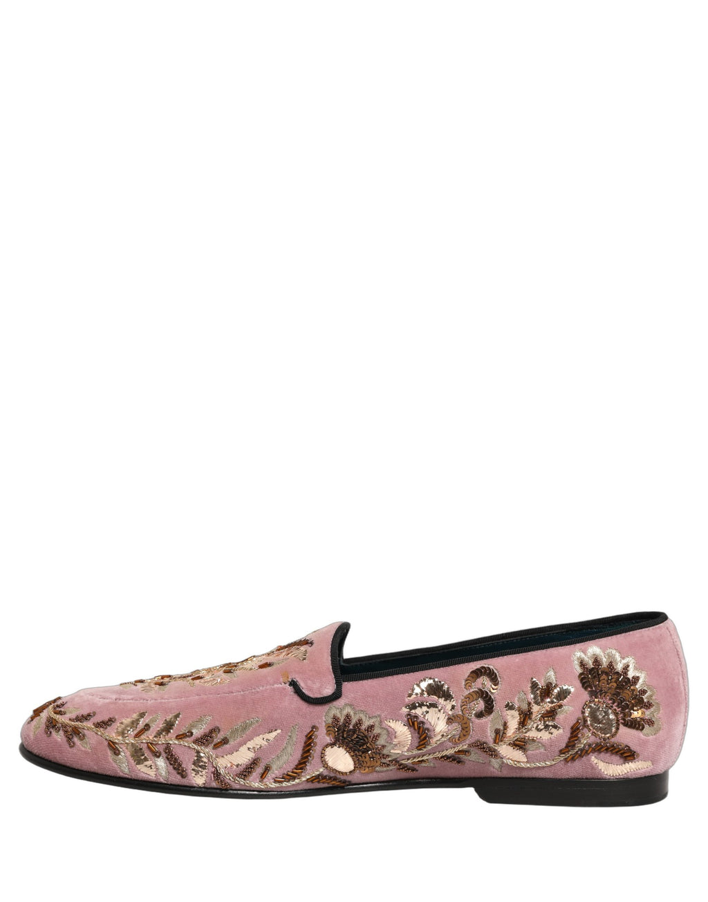 Dolce & Gabbana Pink Velvet Floral Embroidery Loafers Shoes