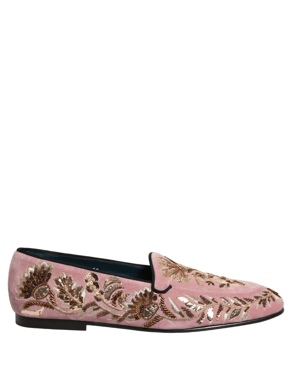 Dolce & Gabbana Pink Velvet Floral Embroidery Loafers Shoes