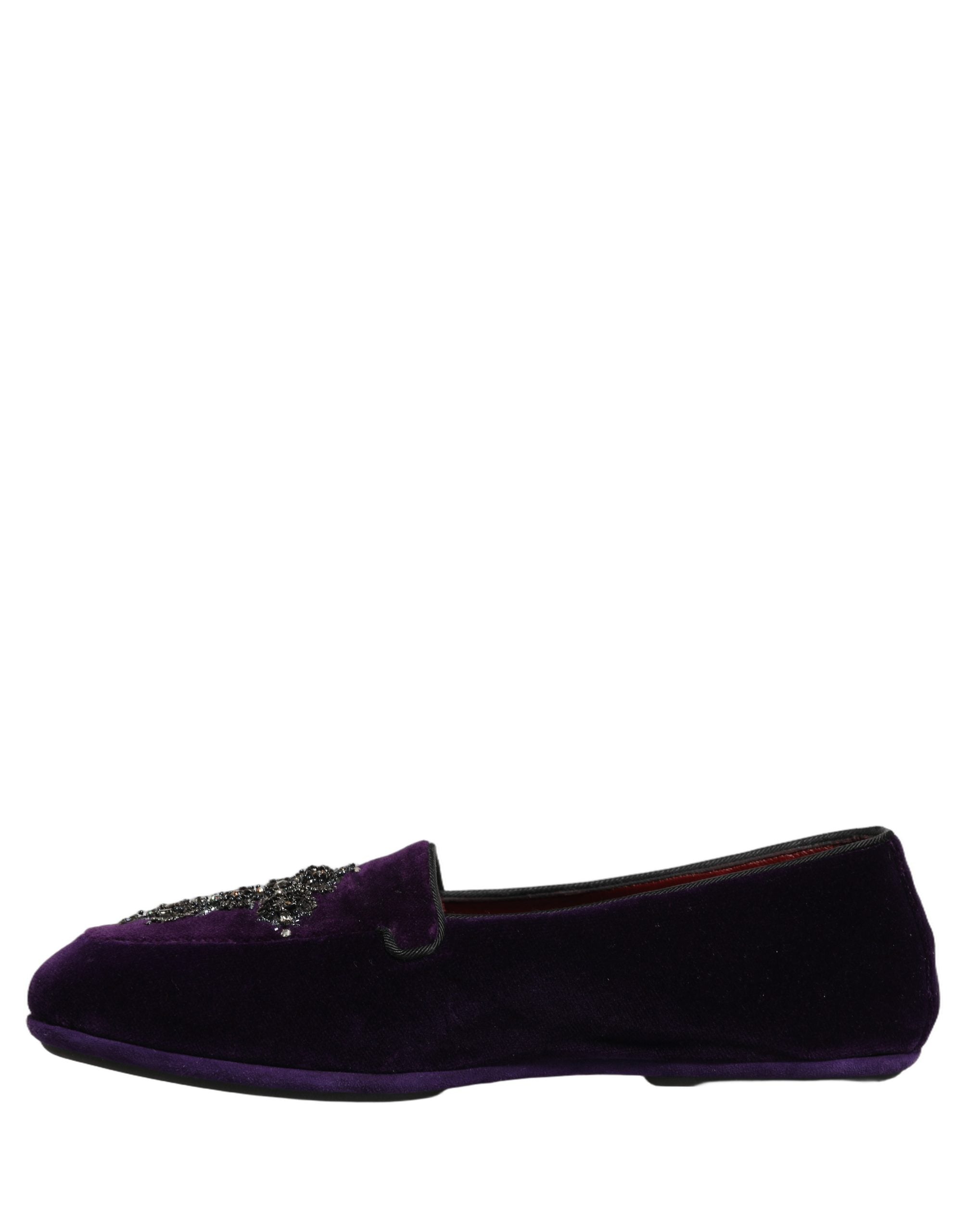 Dolce & Gabbana Violet Suede Embellished Dress Loafers Shoes