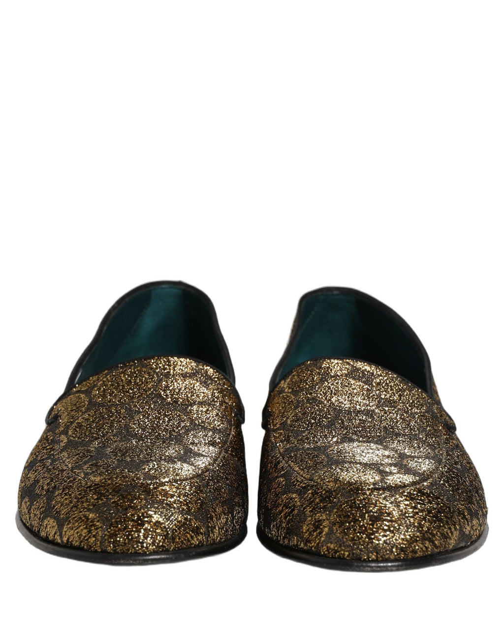 Dolce & Gabbana Gold Lurex Glitzer Herren Slipper Loafer Schuhe