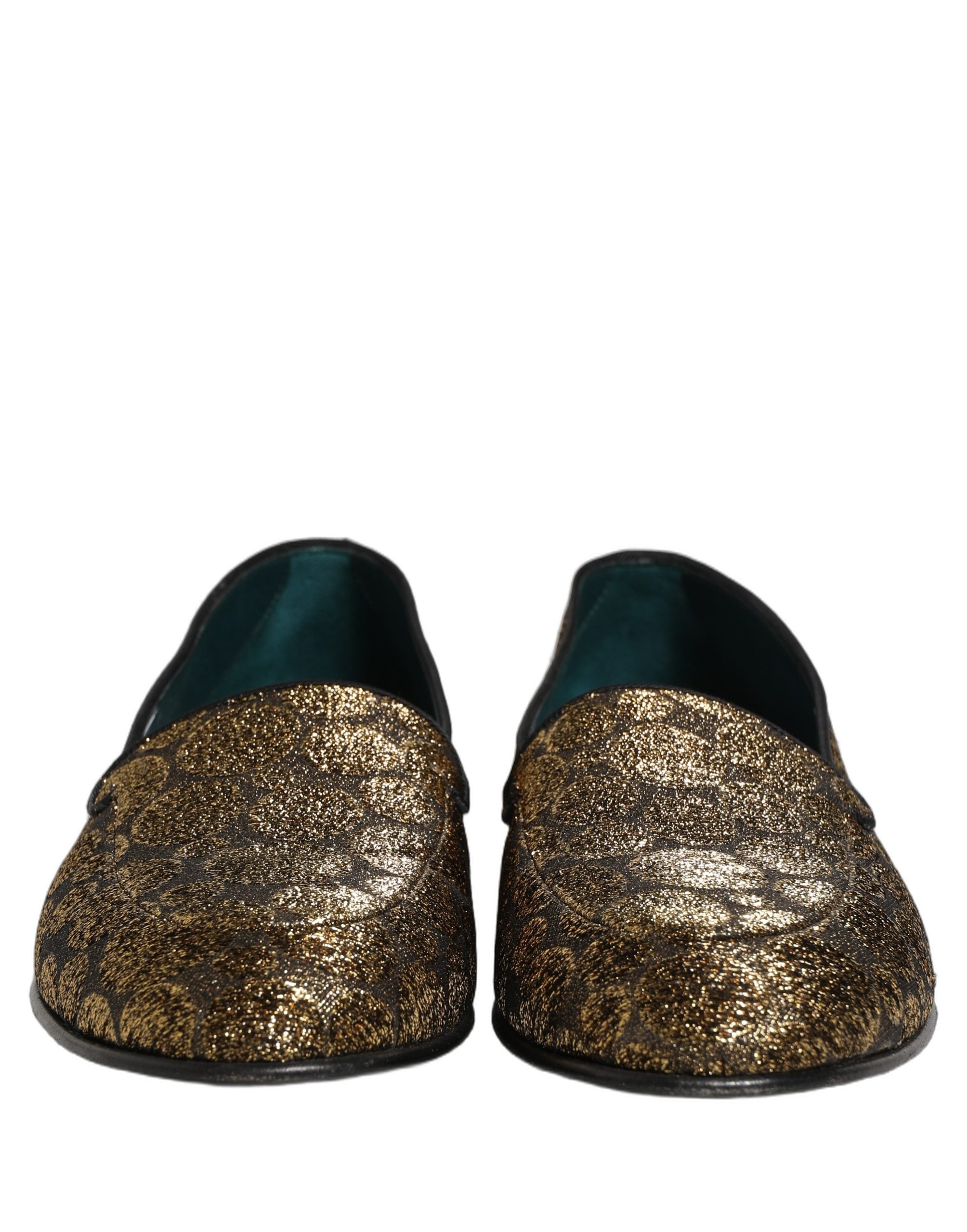 Dolce & Gabbana Gold Lurex Glitzer Herren Slipper Loafer Schuhe