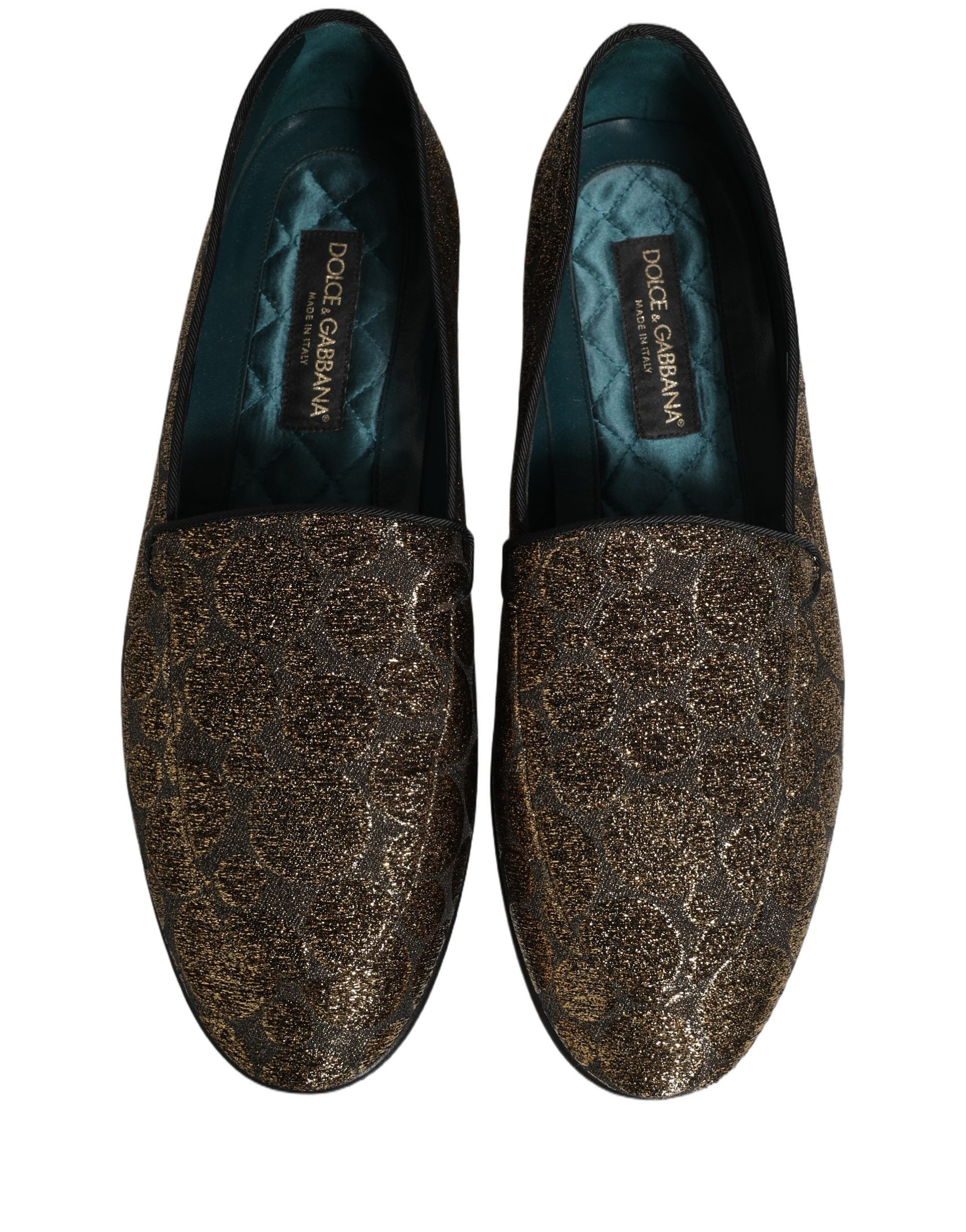 Dolce & Gabbana Gold Lurex Glitzer Herren Slipper Loafer Schuhe