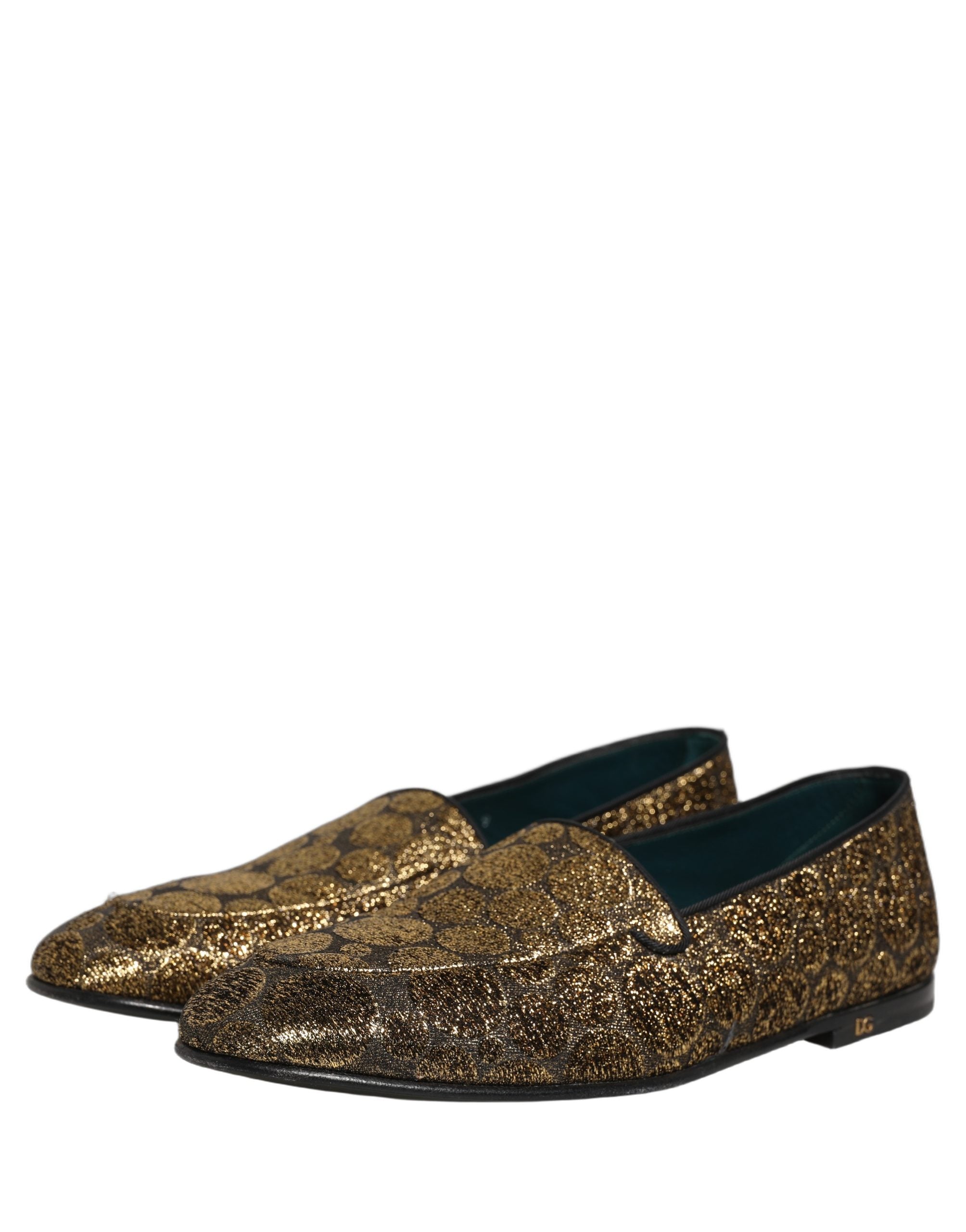 Dolce & Gabbana Gold Lurex Glitzer Herren Slipper Loafer Schuhe