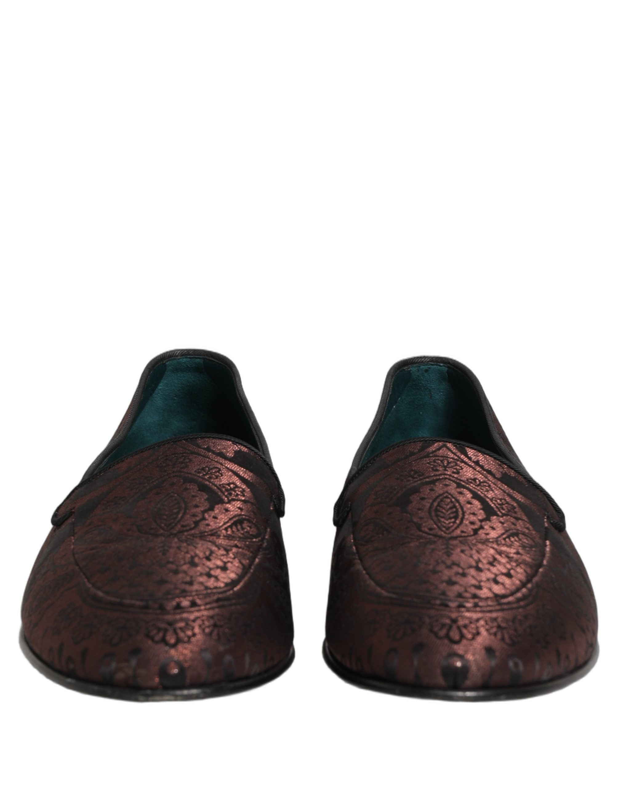 Dolce & Gabbana Burgunderfarbene Jacquard-Loafer aus Leder zum Hineinschlüpfen
