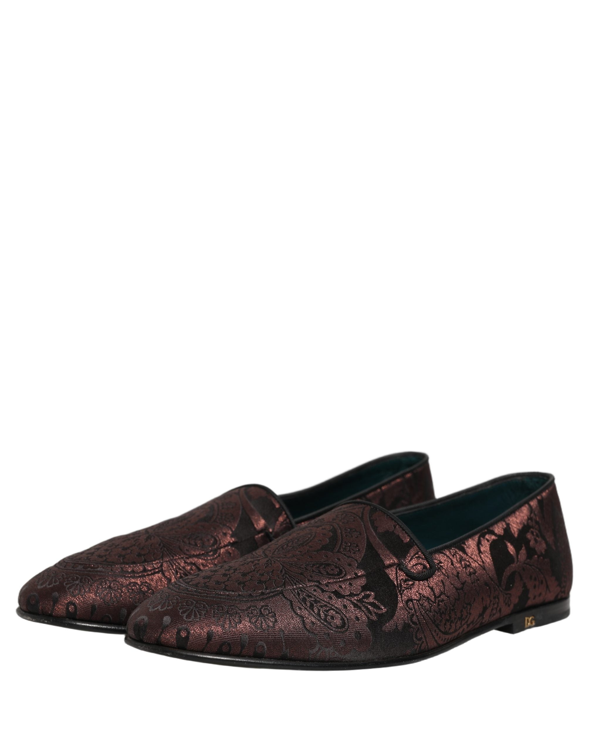 Dolce & Gabbana Burgunderfarbene Jacquard-Loafer aus Leder zum Hineinschlüpfen