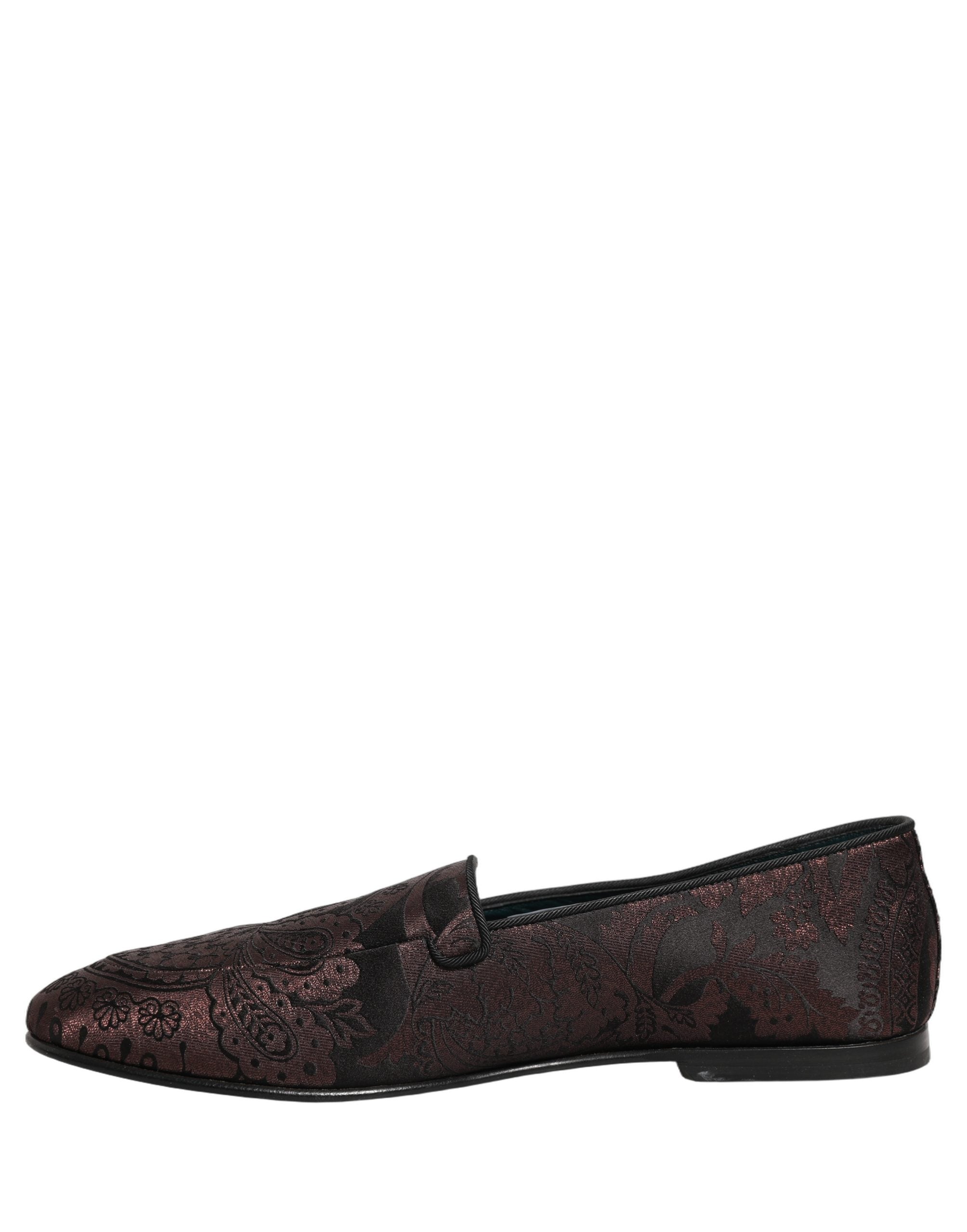 Dolce & Gabbana Burgunderfarbene Jacquard-Loafer aus Leder zum Hineinschlüpfen