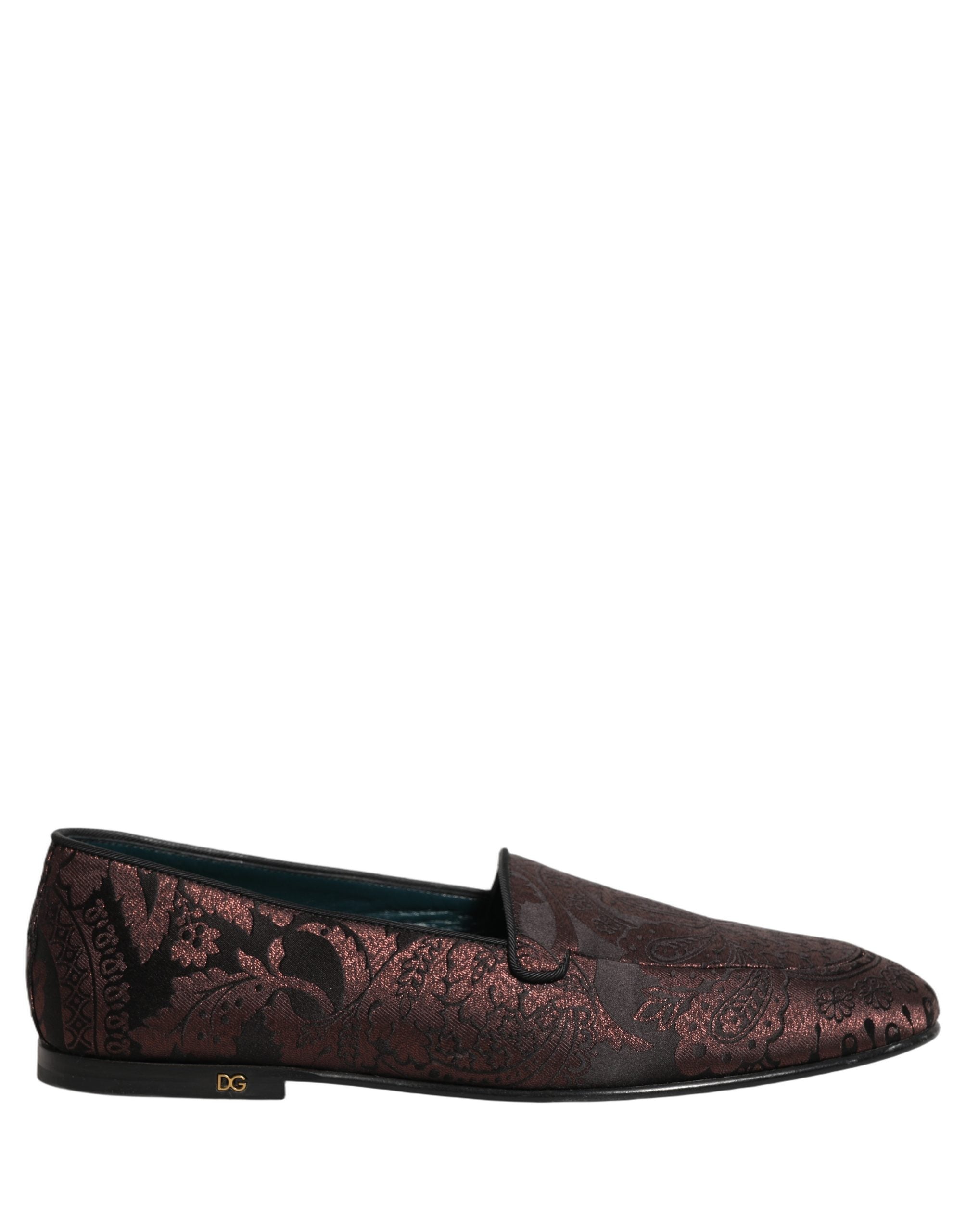 Dolce & Gabbana Burgunderfarbene Jacquard-Loafer aus Leder zum Hineinschlüpfen