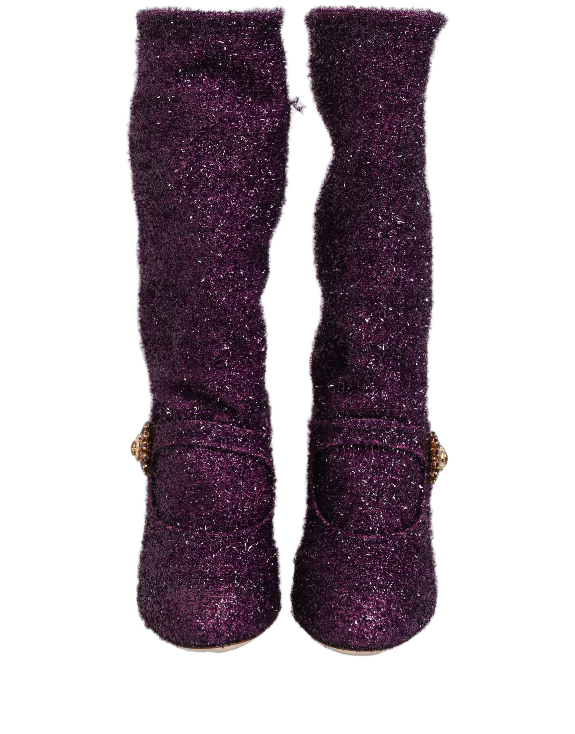 Dolce & Gabbana Lila Kristall Lurex Fantasy High Boots Schuhe