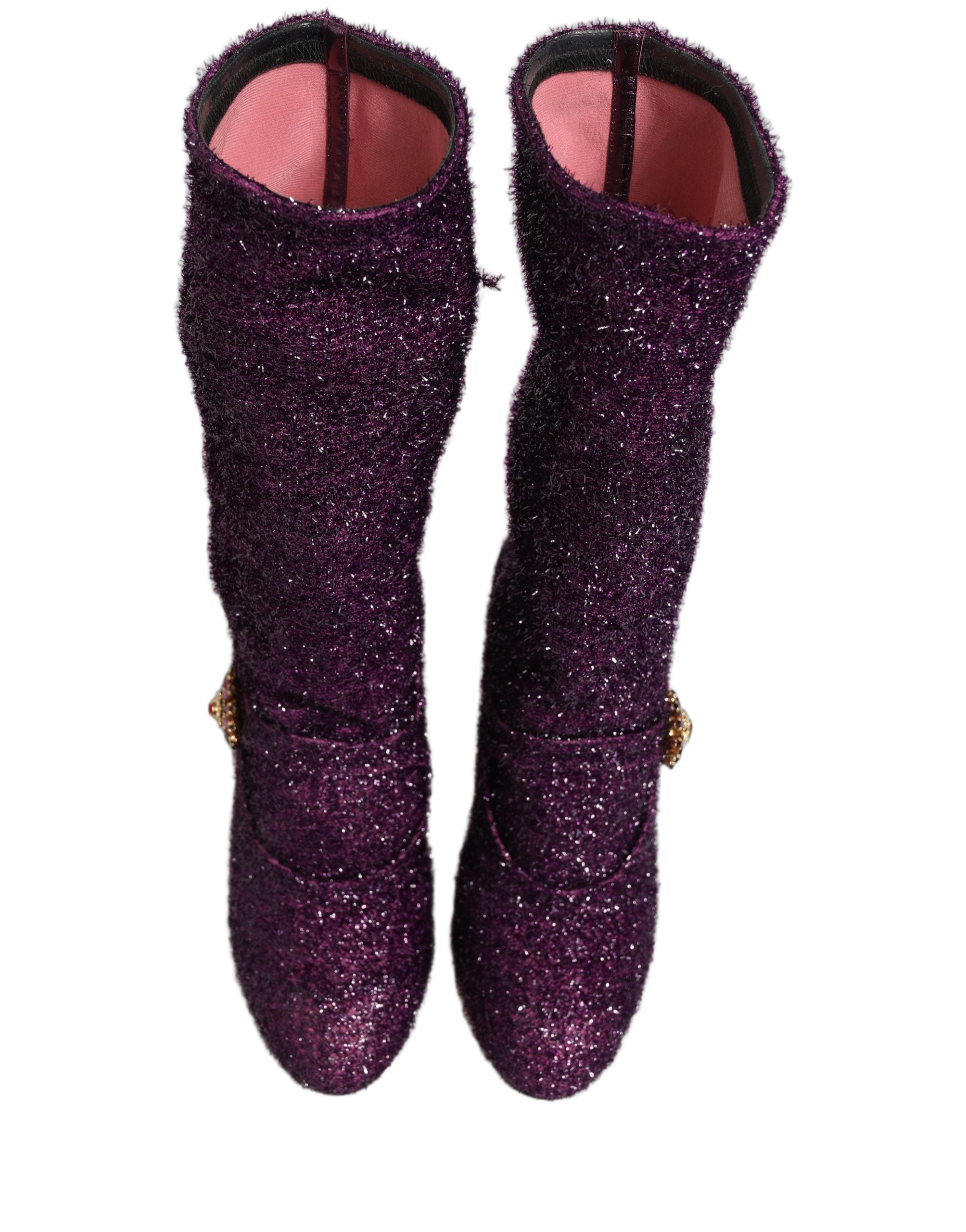 Dolce & Gabbana Lila Kristall Lurex Fantasy High Boots Schuhe