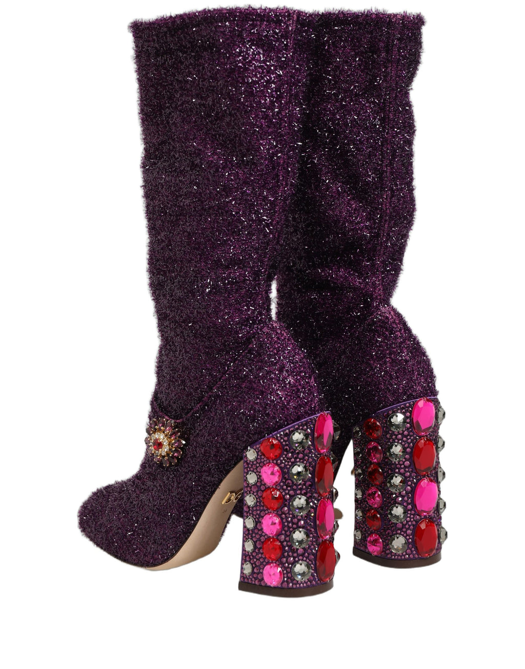 Dolce & Gabbana Lila Kristall Lurex Fantasy High Boots Schuhe
