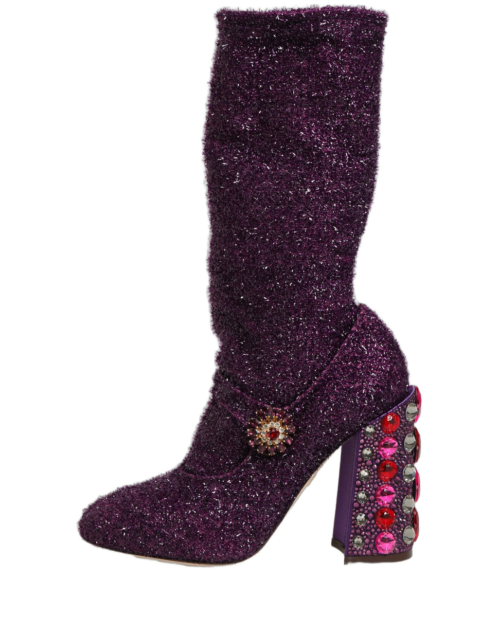 Dolce & Gabbana Lila Kristall Lurex Fantasy High Boots Schuhe
