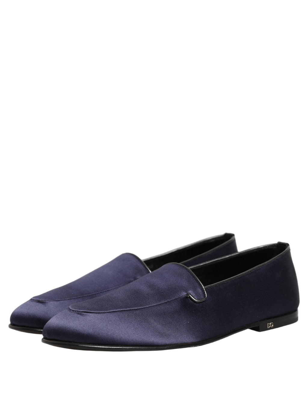 Dolce & Gabbana Marineblaue Loafer aus Satin mit DG-Logo