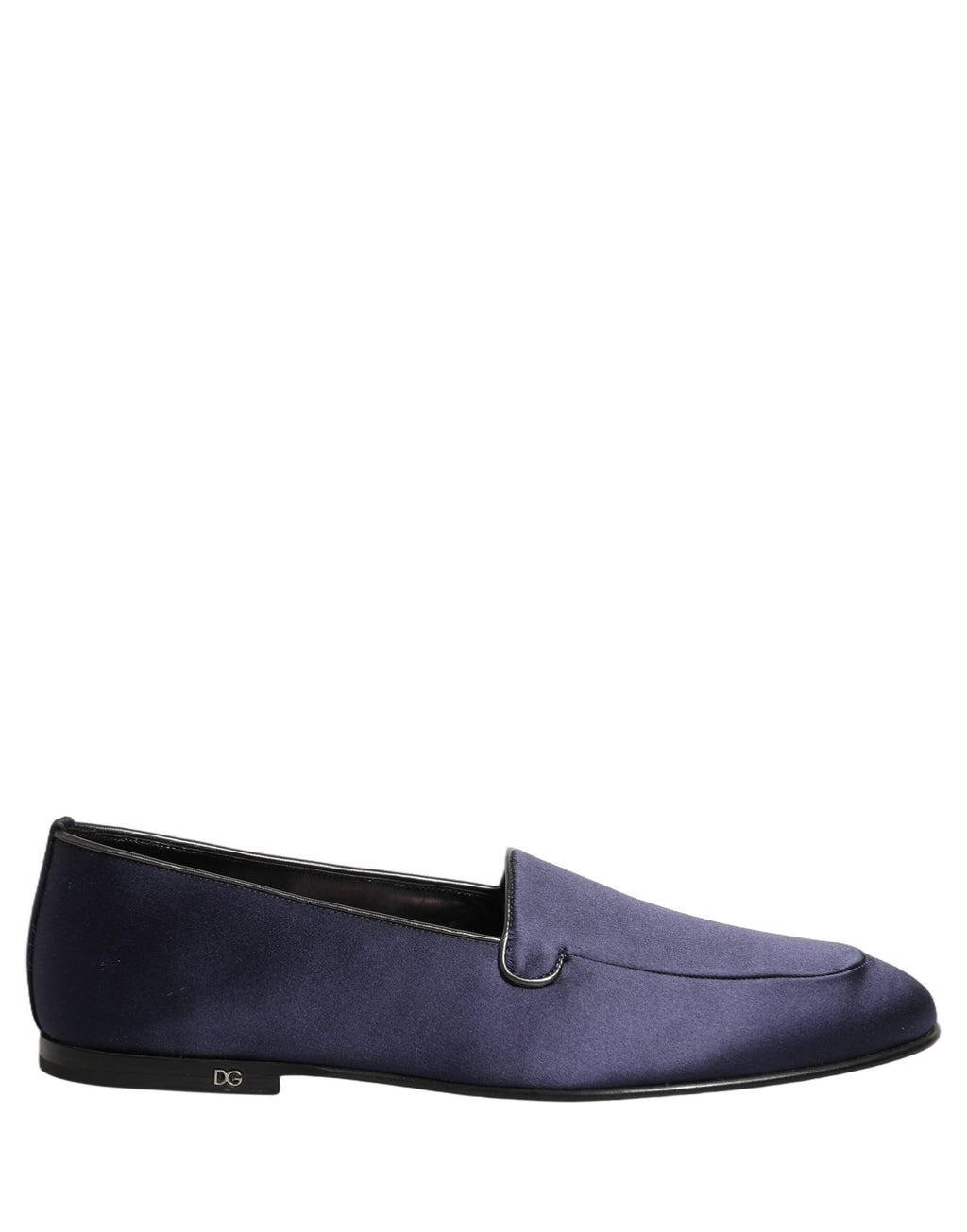 Dolce & Gabbana Marineblaue Loafer aus Satin mit DG-Logo
