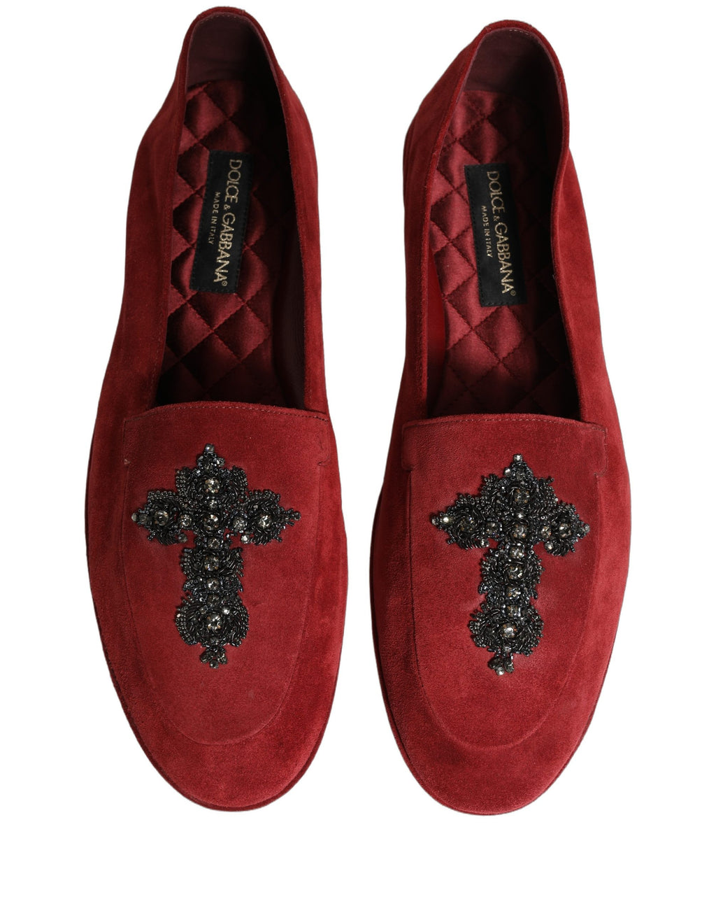 Dolce & Gabbana Rote Wildleder-Slipper mit Kreuz-Applikation