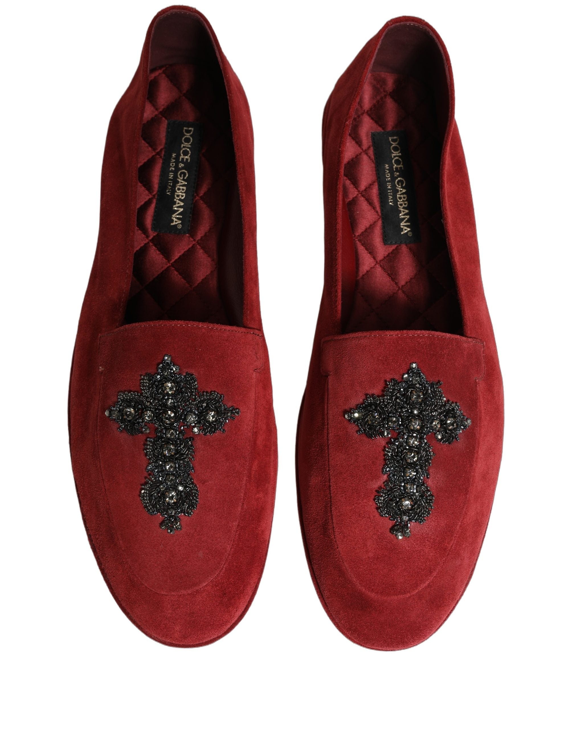 Dolce & Gabbana Rote Wildleder-Slipper mit Kreuz-Applikation