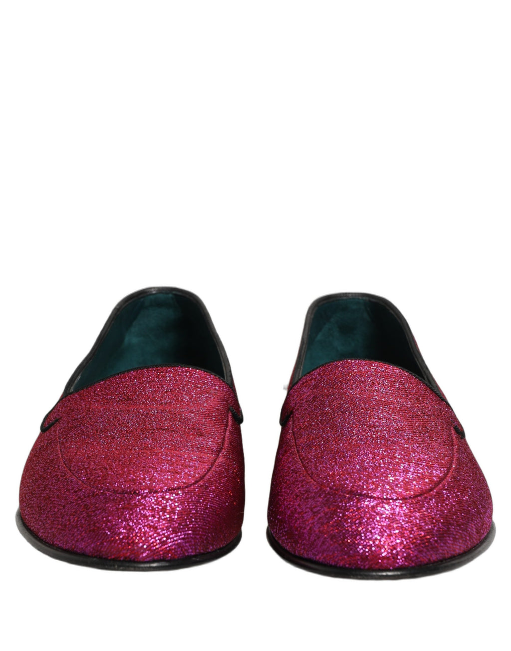 Dolce & Gabbana Pink Glitter Lurex Logo Dress Loafers Schuhe