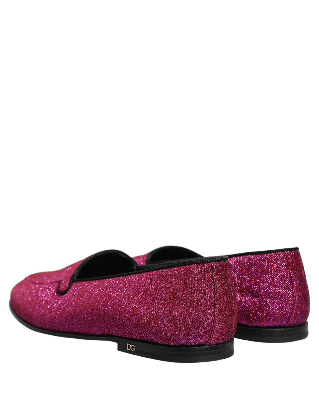Dolce & Gabbana Pink Glitter Lurex Logo Dress Loafers Schuhe