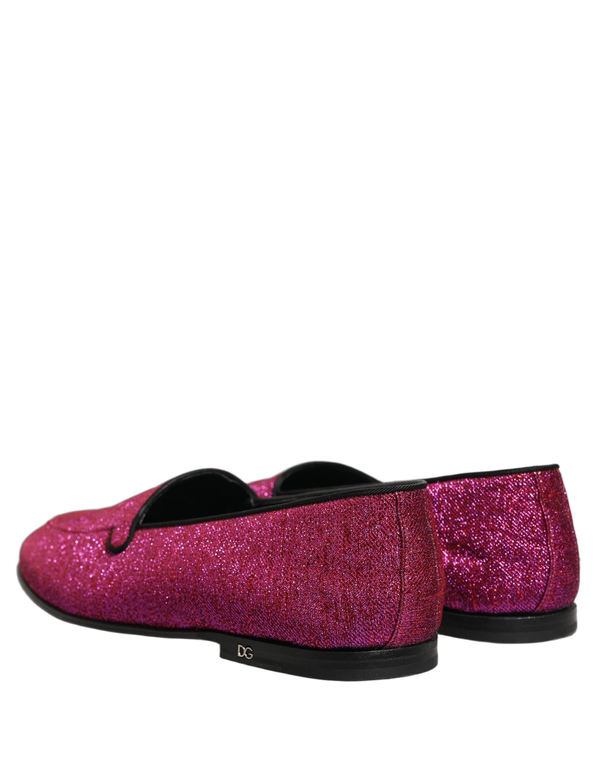 Dolce & Gabbana Pink Glitter Lurex Logo Dress Loafers Schuhe