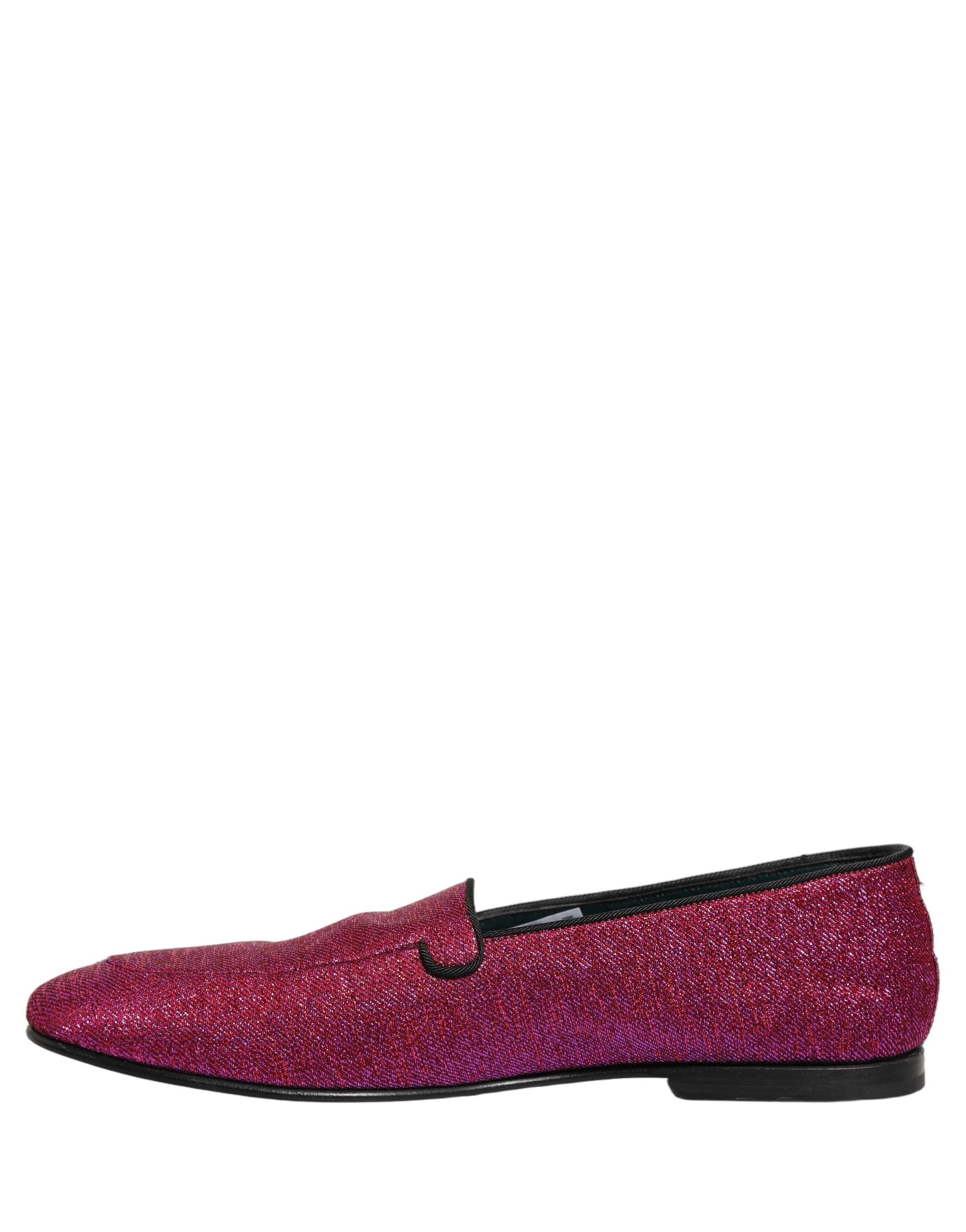 Dolce & Gabbana Pink Glitter Lurex Logo Dress Loafers Schuhe