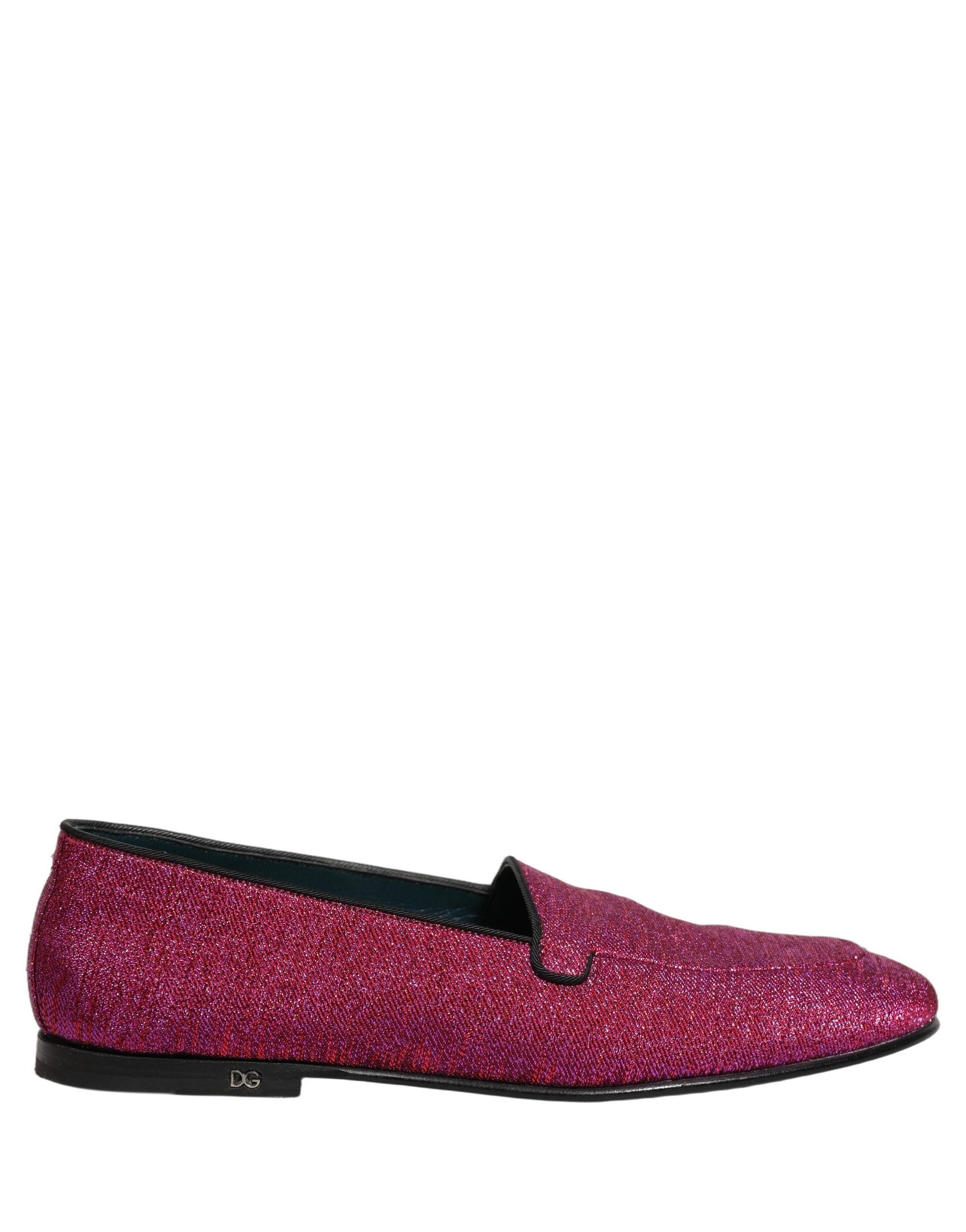 Dolce & Gabbana Pink Glitter Lurex Logo Dress Loafers Schuhe