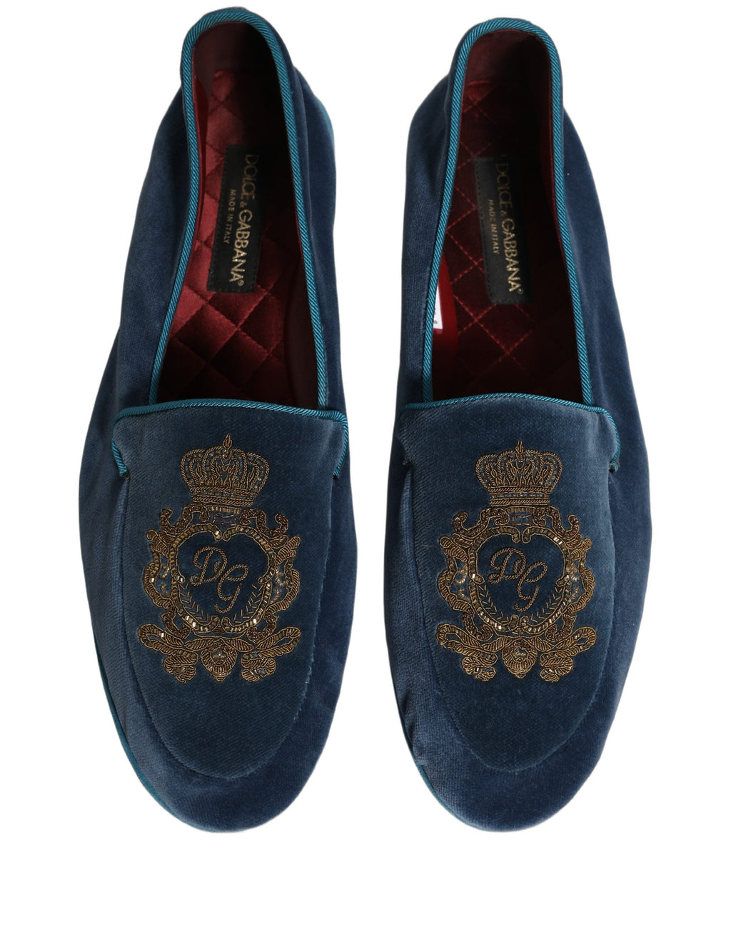 Dolce & Gabbana Blaue Samt-Loafer mit Kronenstickerei