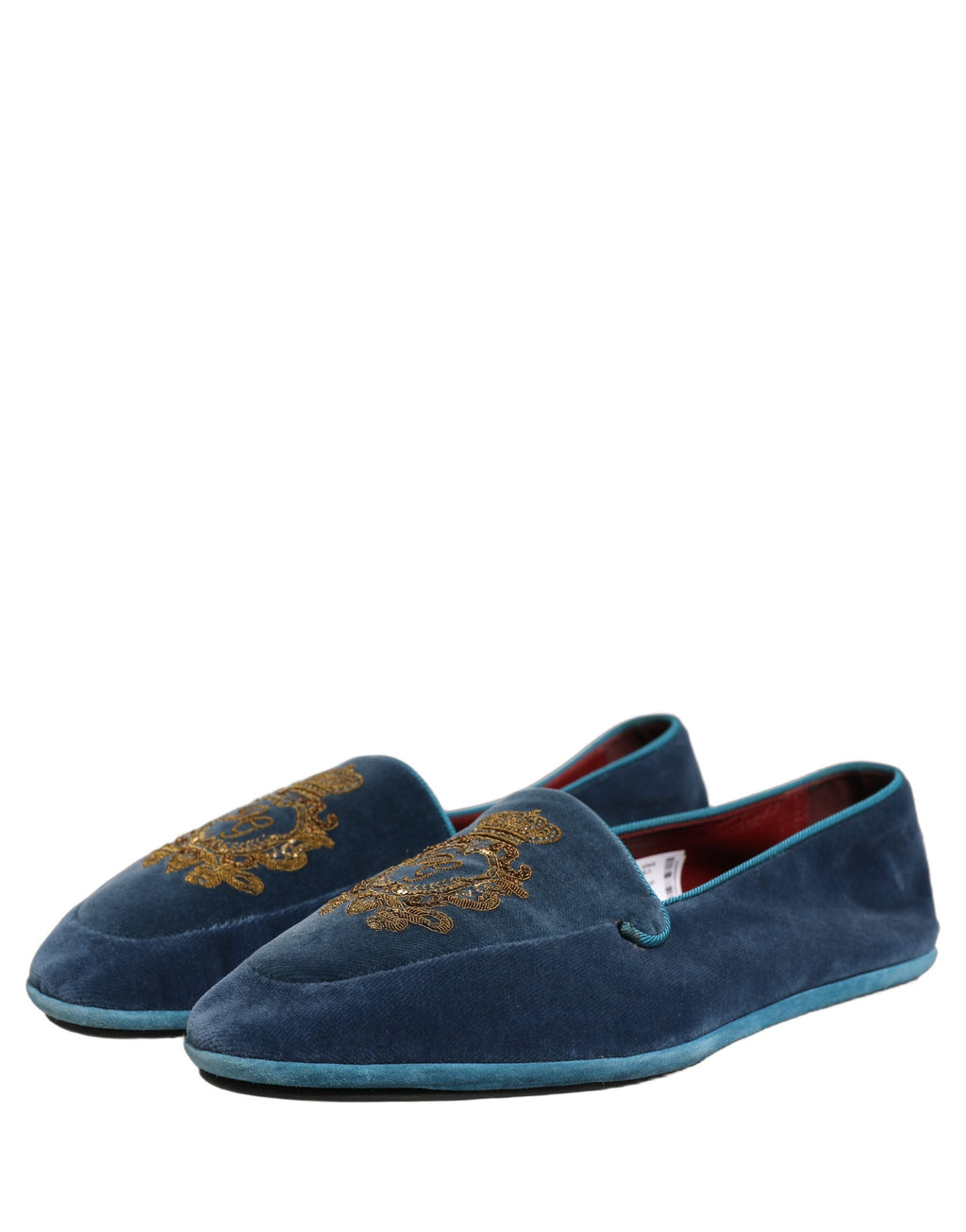 Dolce & Gabbana Blaue Samt-Loafer mit Kronenstickerei