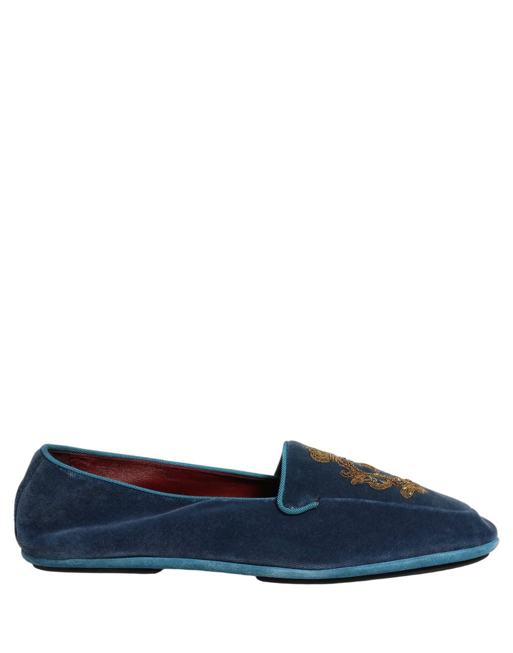 Dolce & Gabbana Blaue Samt-Loafer mit Kronenstickerei